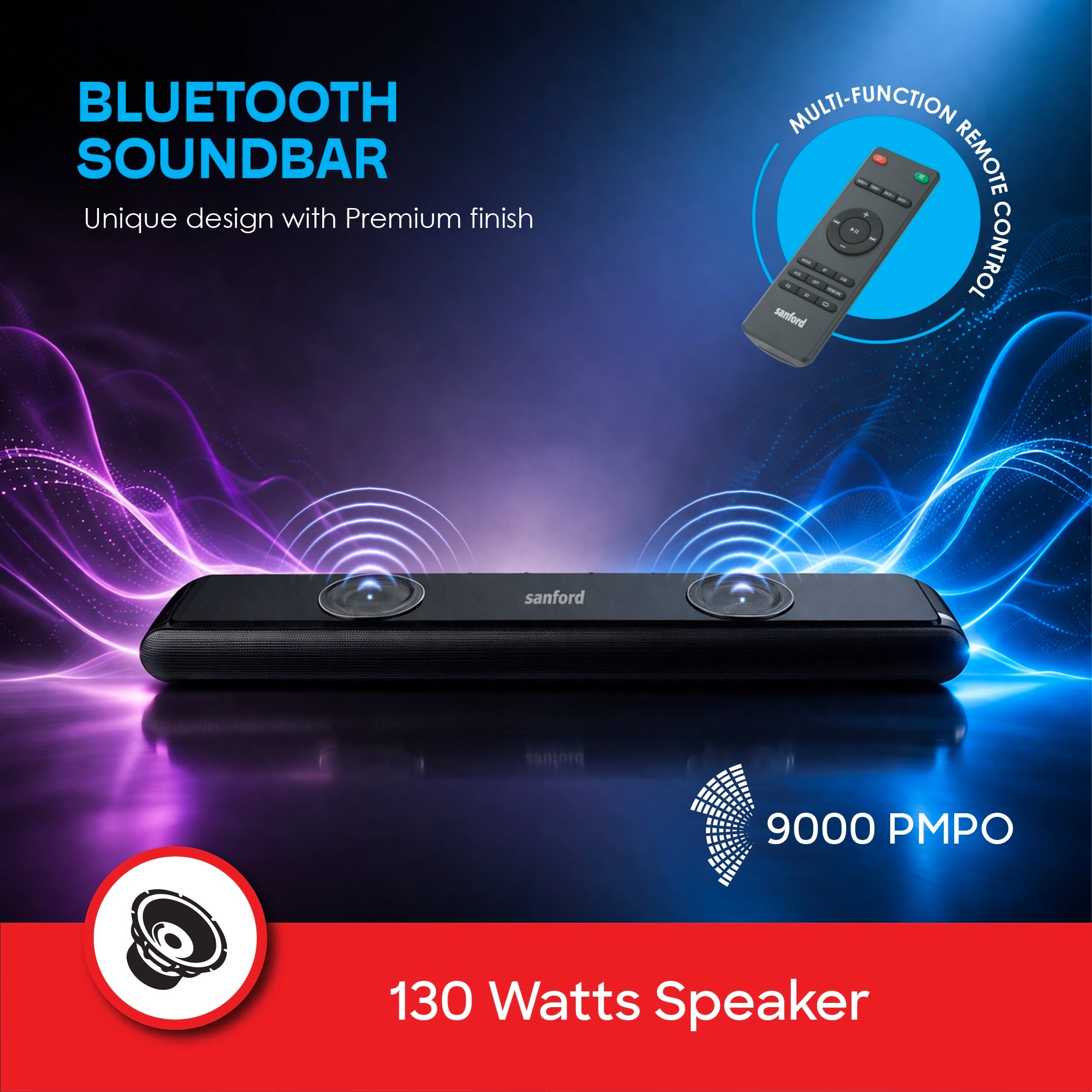 130W Bluetooth soundbar 2.2 channel LED display & multi device connectivity sanford 4
