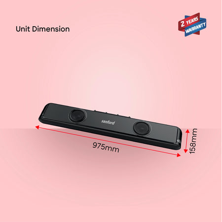 Sanford SF750SB Bluetooth Soundbar – unit dimensions and measurements