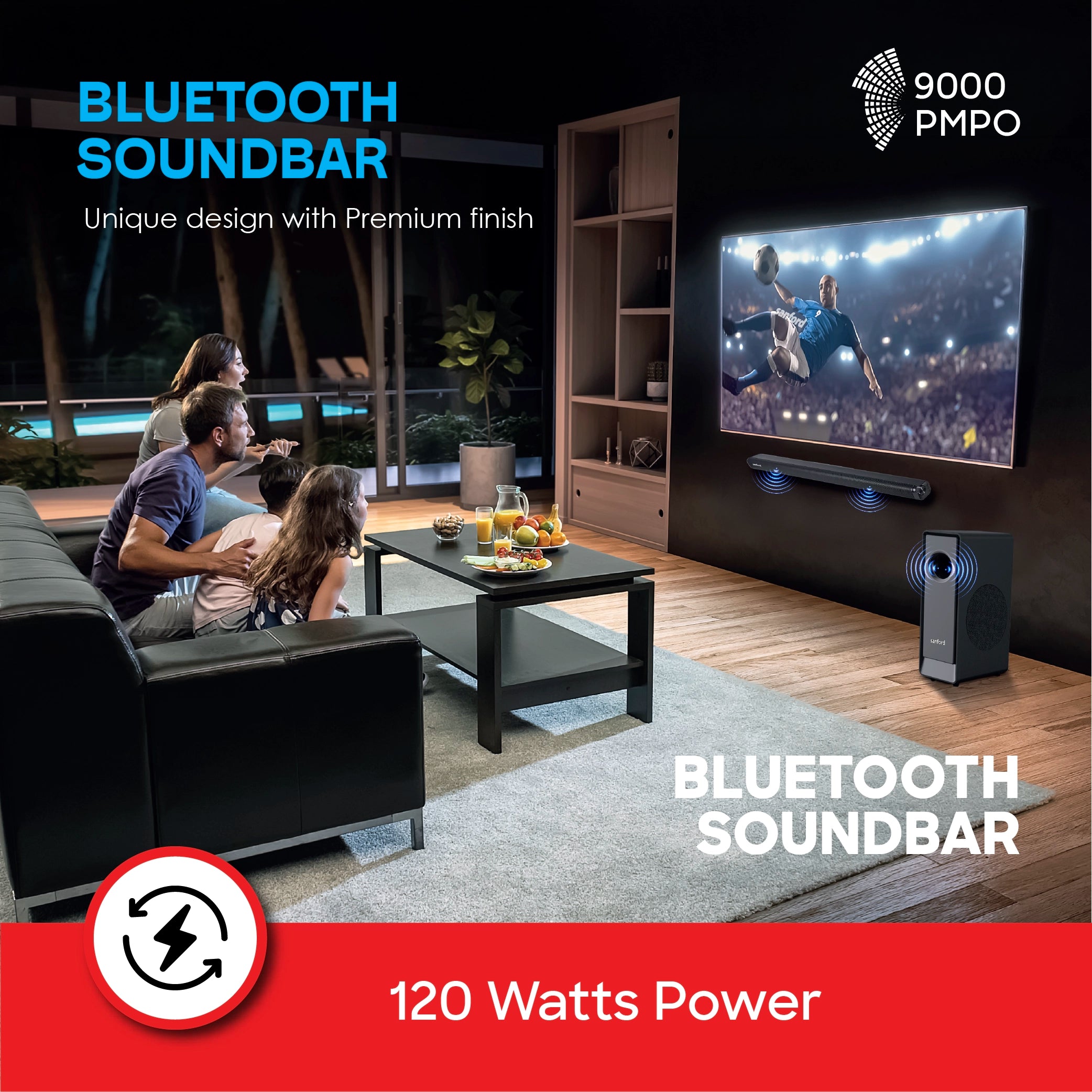 120W Bluetooth soundbar 2.1 channel LED display & multi device connectivity sanford 4