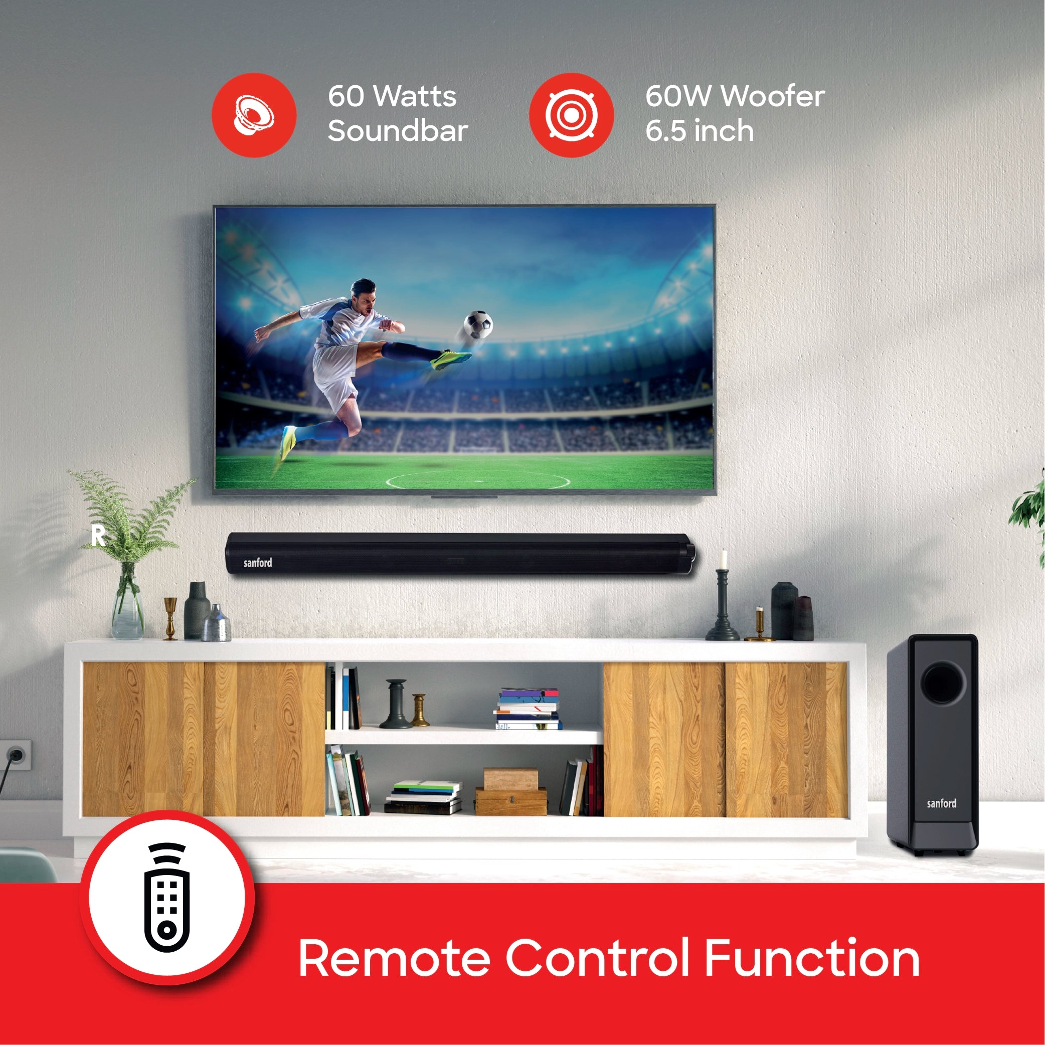 120W Bluetooth soundbar 2.1 channel LED display & multi device connectivity sanford 5