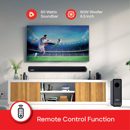 Sanford SF751SB Bluetooth Soundbar – remote control function feature callout
