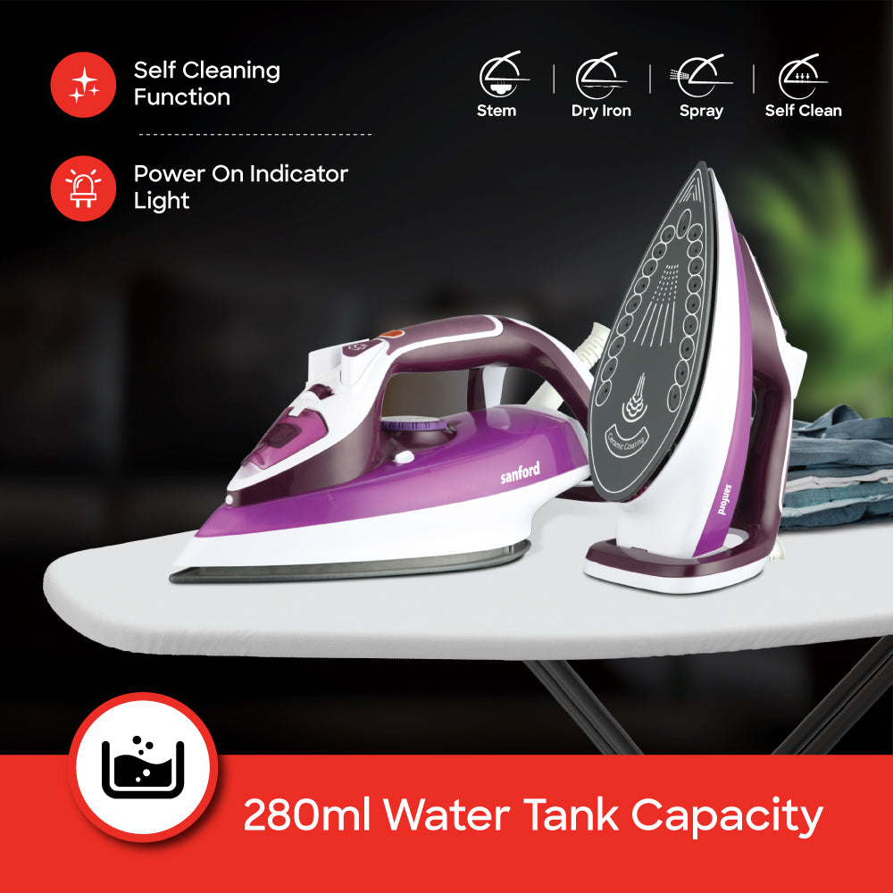 Sanford 2200W Steam Iron Ceramic Soleplate Steam Burst 380ml Water Tank - SF77CI