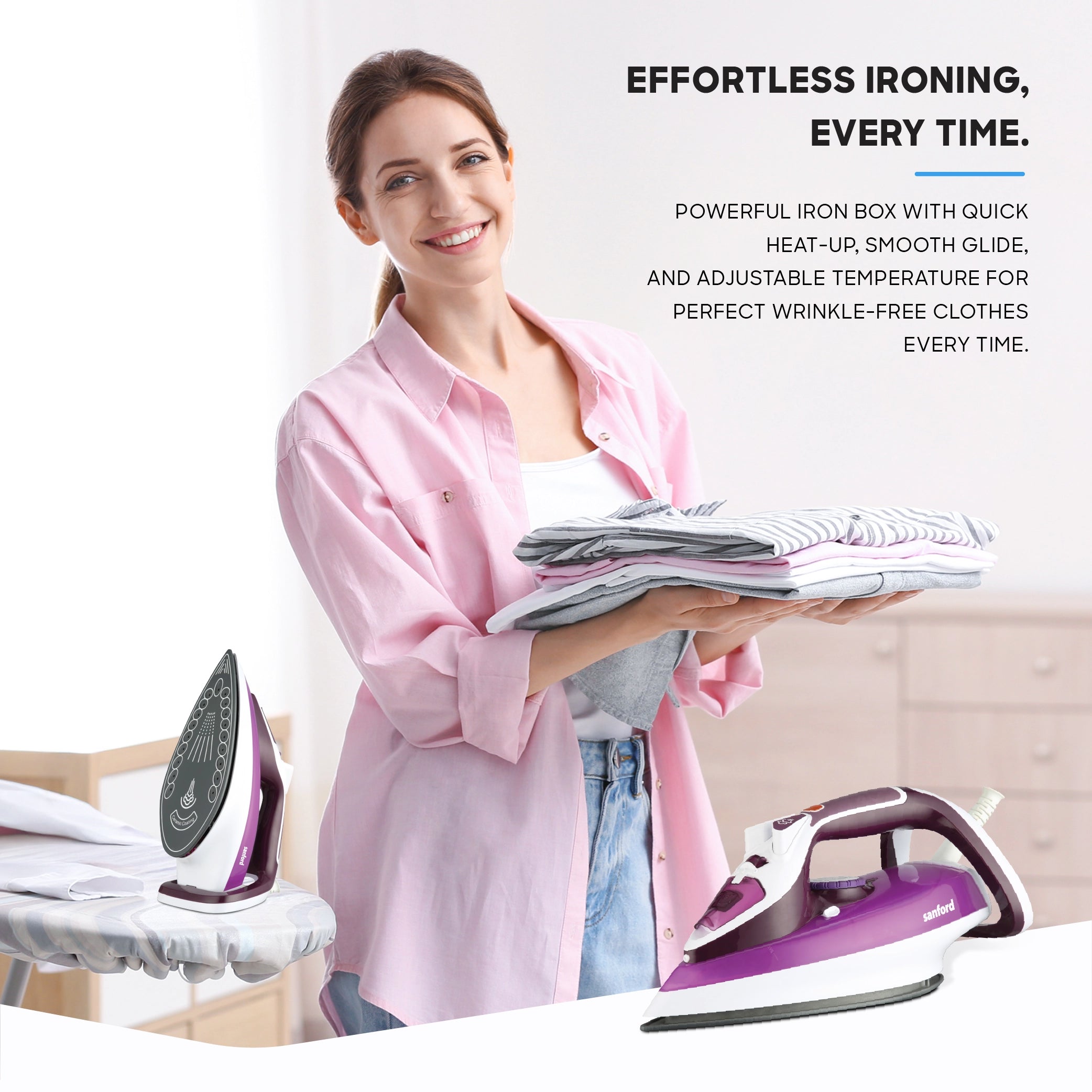 2200W steam iron ceramic soleplate 380ml water tank self cleaning sanford 5