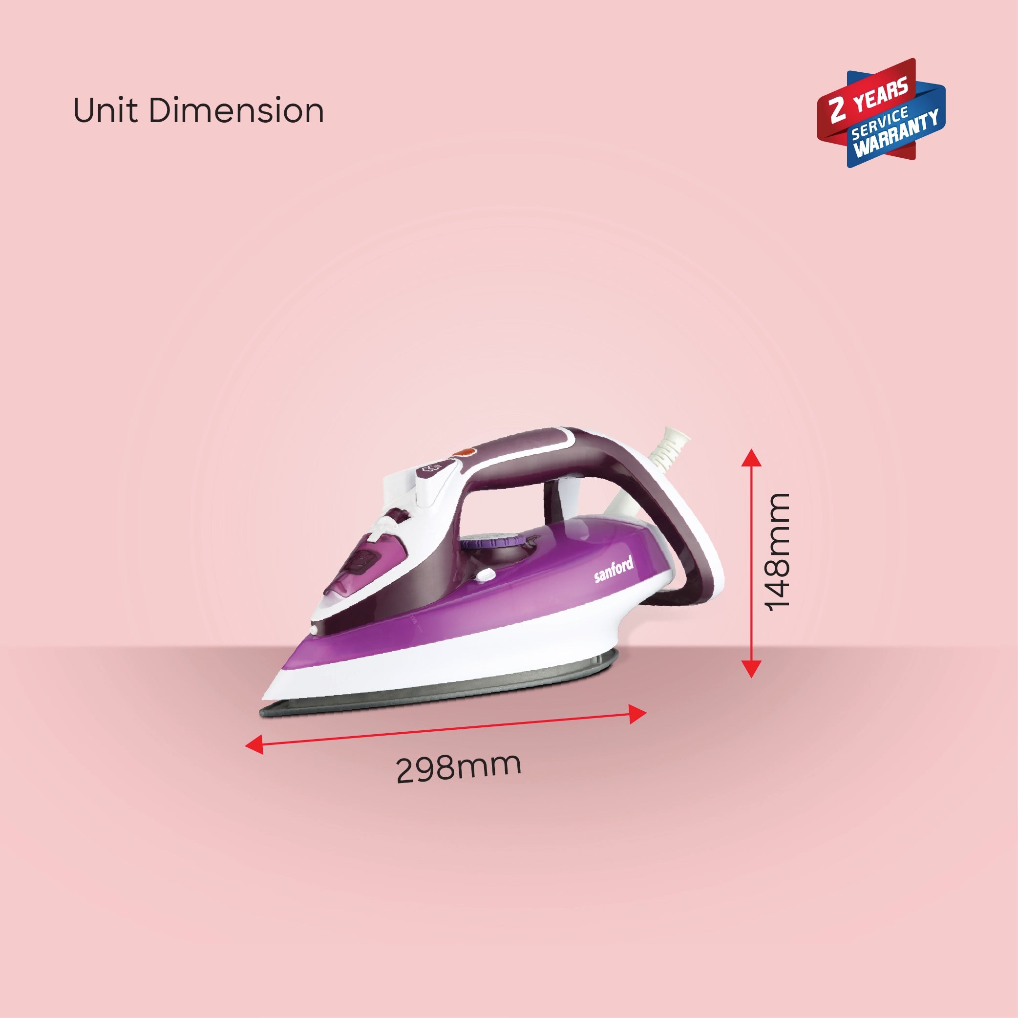 2200W steam iron ceramic soleplate 380ml water tank self cleaning sanford 6