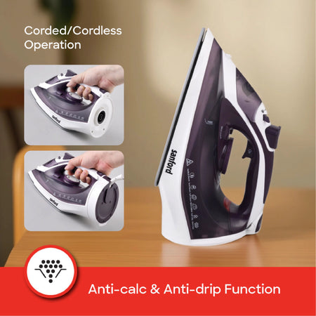 2200W Cordless steam iron ceramic soleplate & 360 degree easy dock system sanford 4