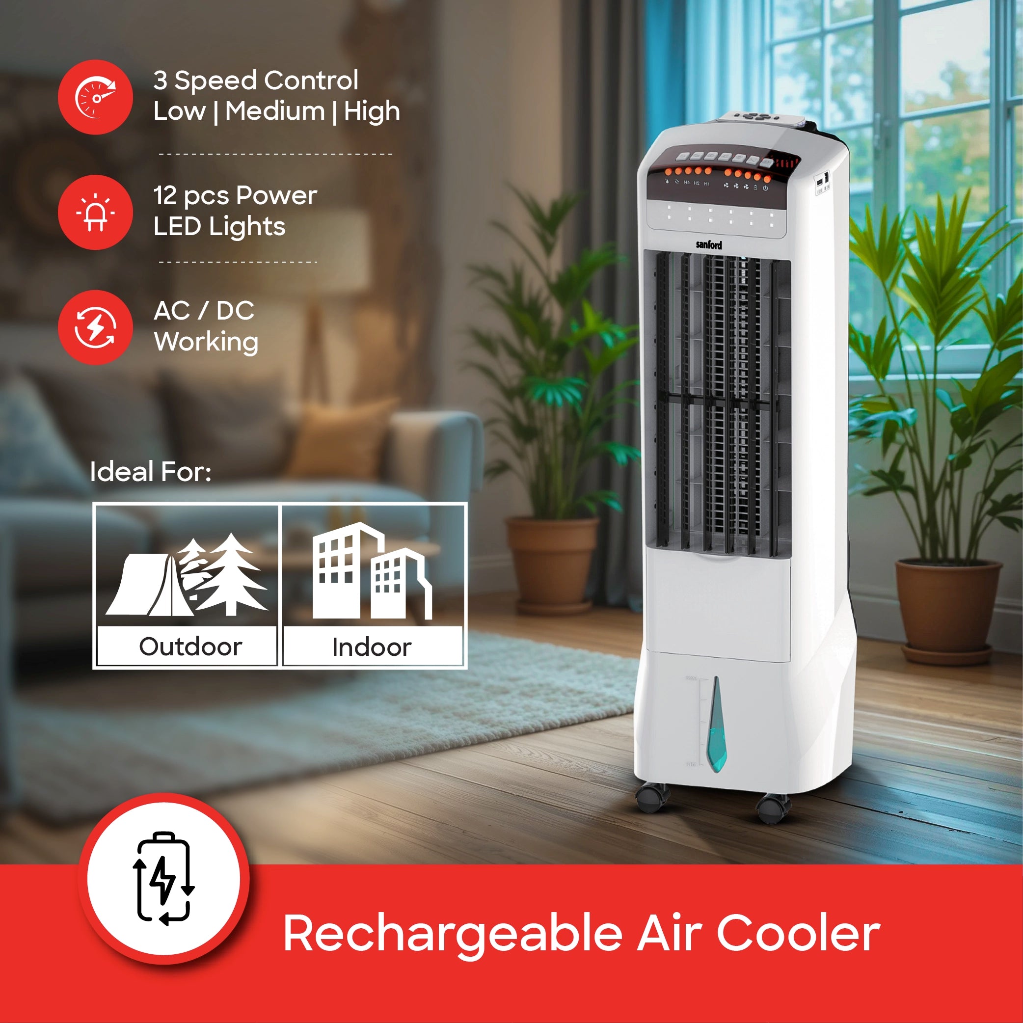 best Air Cooler Rechargeable Portable Remote Control 3 Speed LED Light  sanford 3