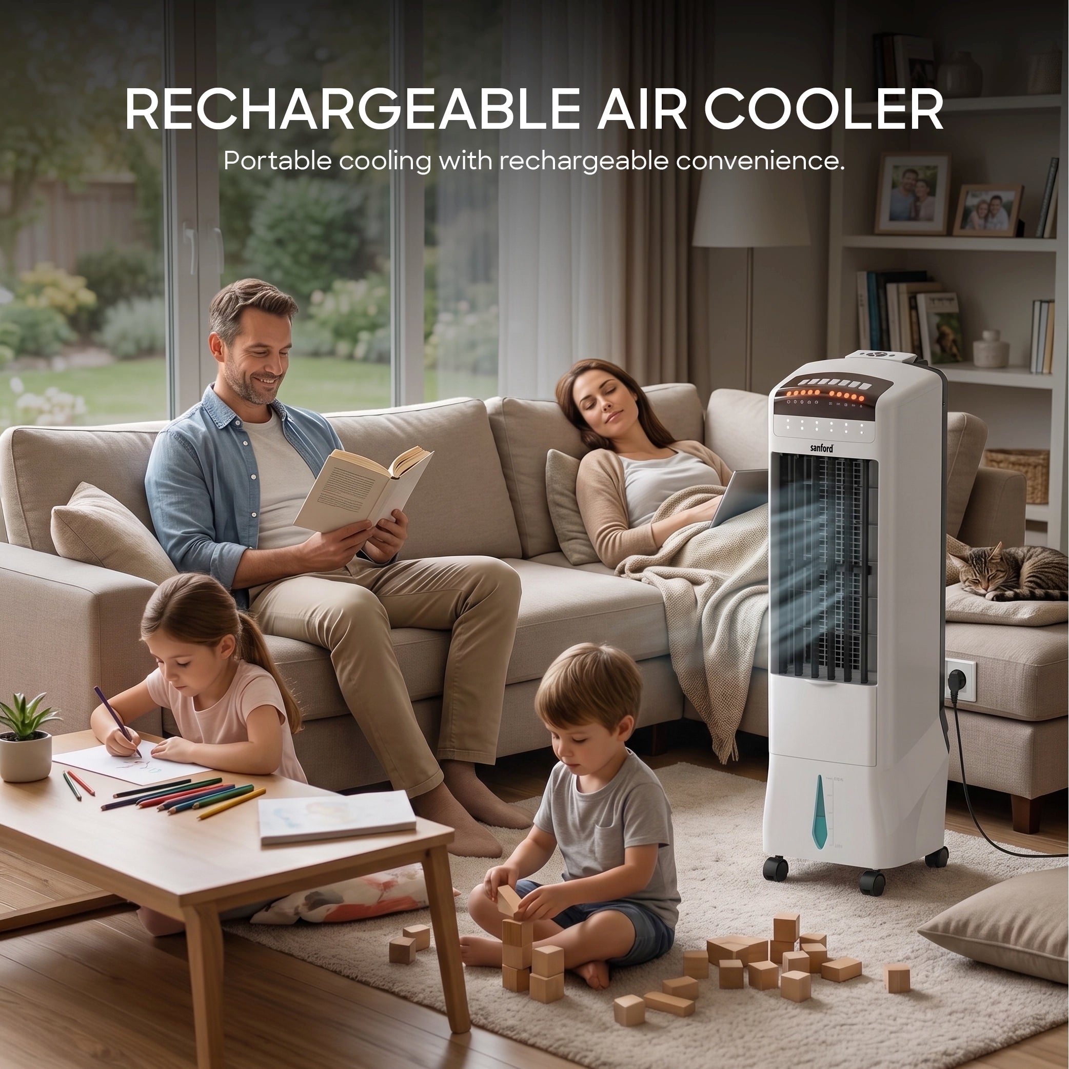 best Air Cooler Rechargeable Portable Remote Control 3 Speed LED Light  sanford 5