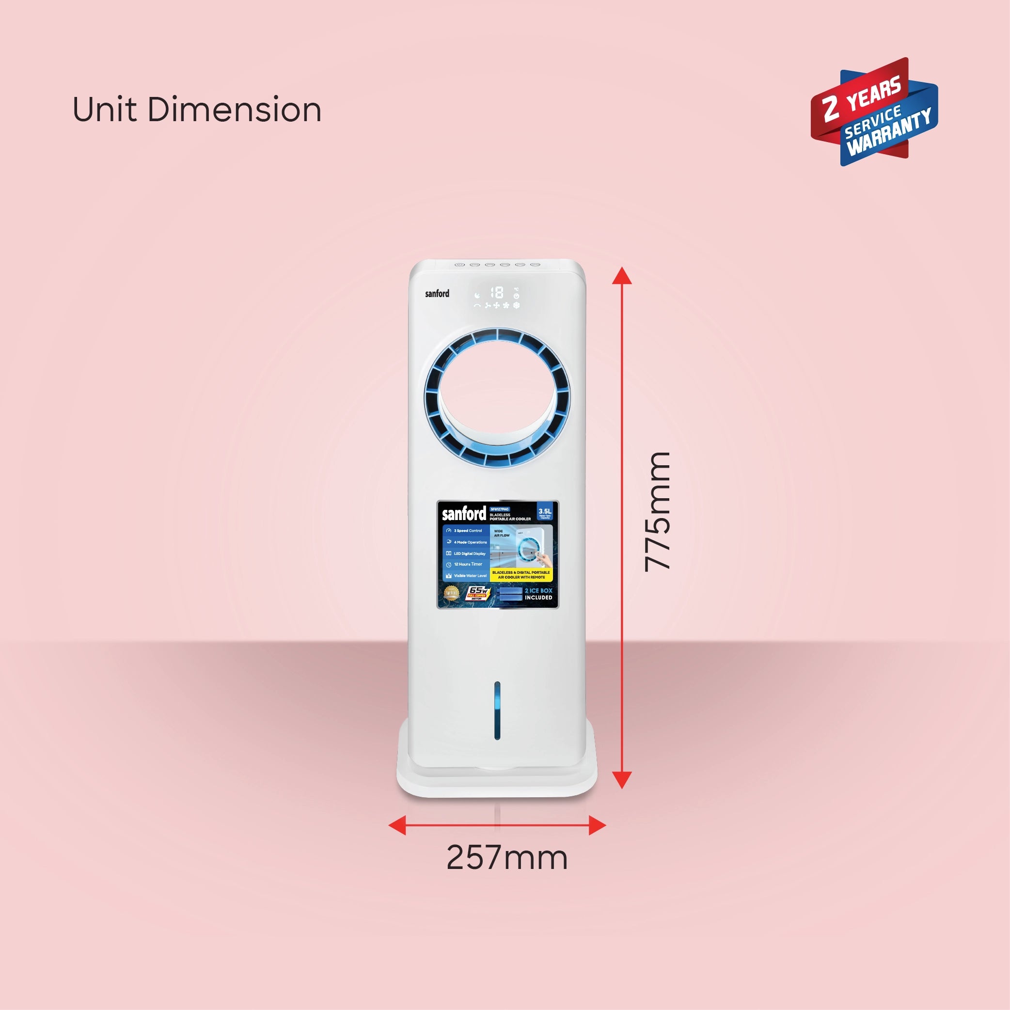 Portable bladeless air cooler 3.5L water tank remote control LED display sanford 6