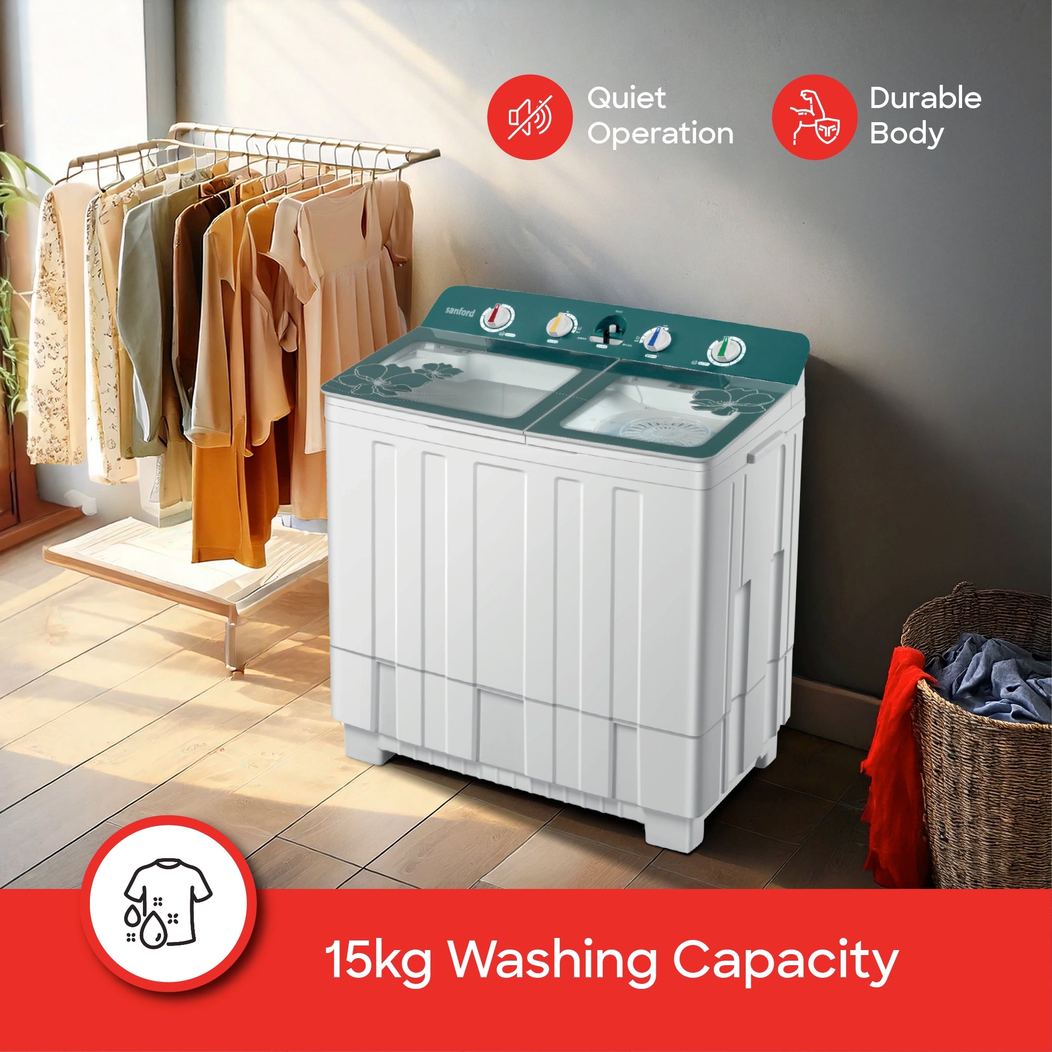 best washing machine Twin Tub 15kg Semi Automatic Air Dry Low Noise sanford 3
