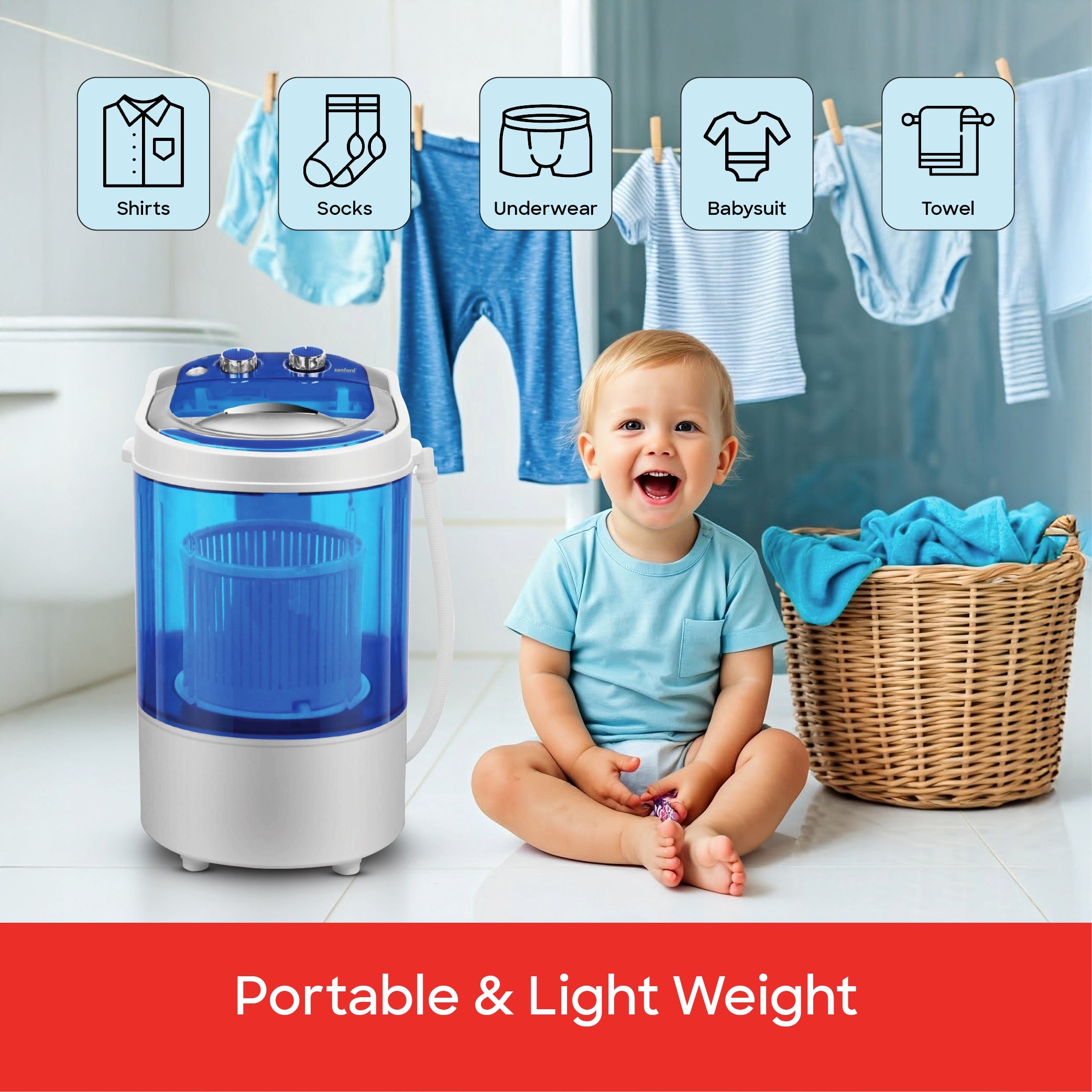 Single tub washing machine 2.5kg with compact design quick wash timer sanford 5