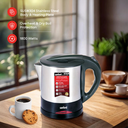 Electric Kettle 1.0L Stainless Steel 1800W Auto Shut Off sanford 3
