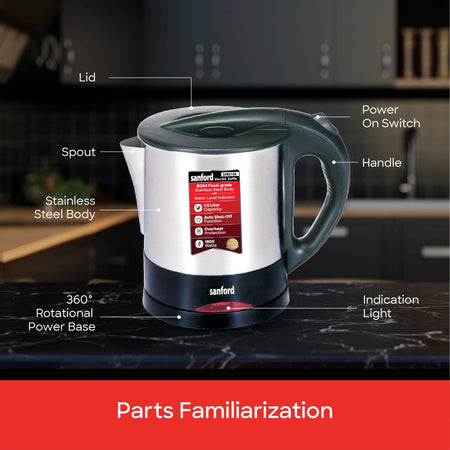 Electric Kettle 1.0L Stainless Steel 1800W Auto Shut Off sanford 6