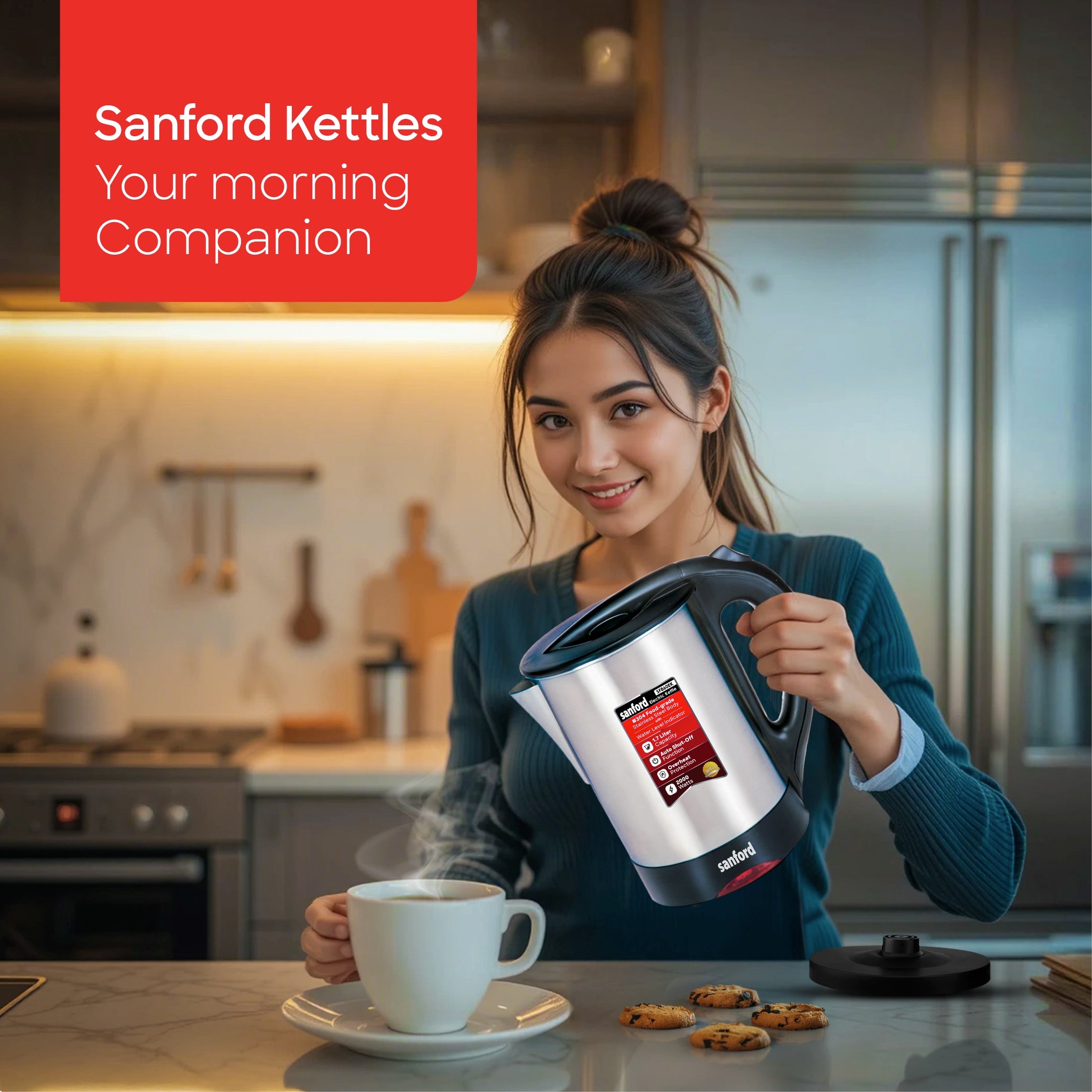 best electric kettle 1.7L stainless steel cordless sanford 2