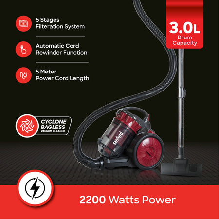 3L drum vacuum cleaner 2200W bagless cyclone sanford 3