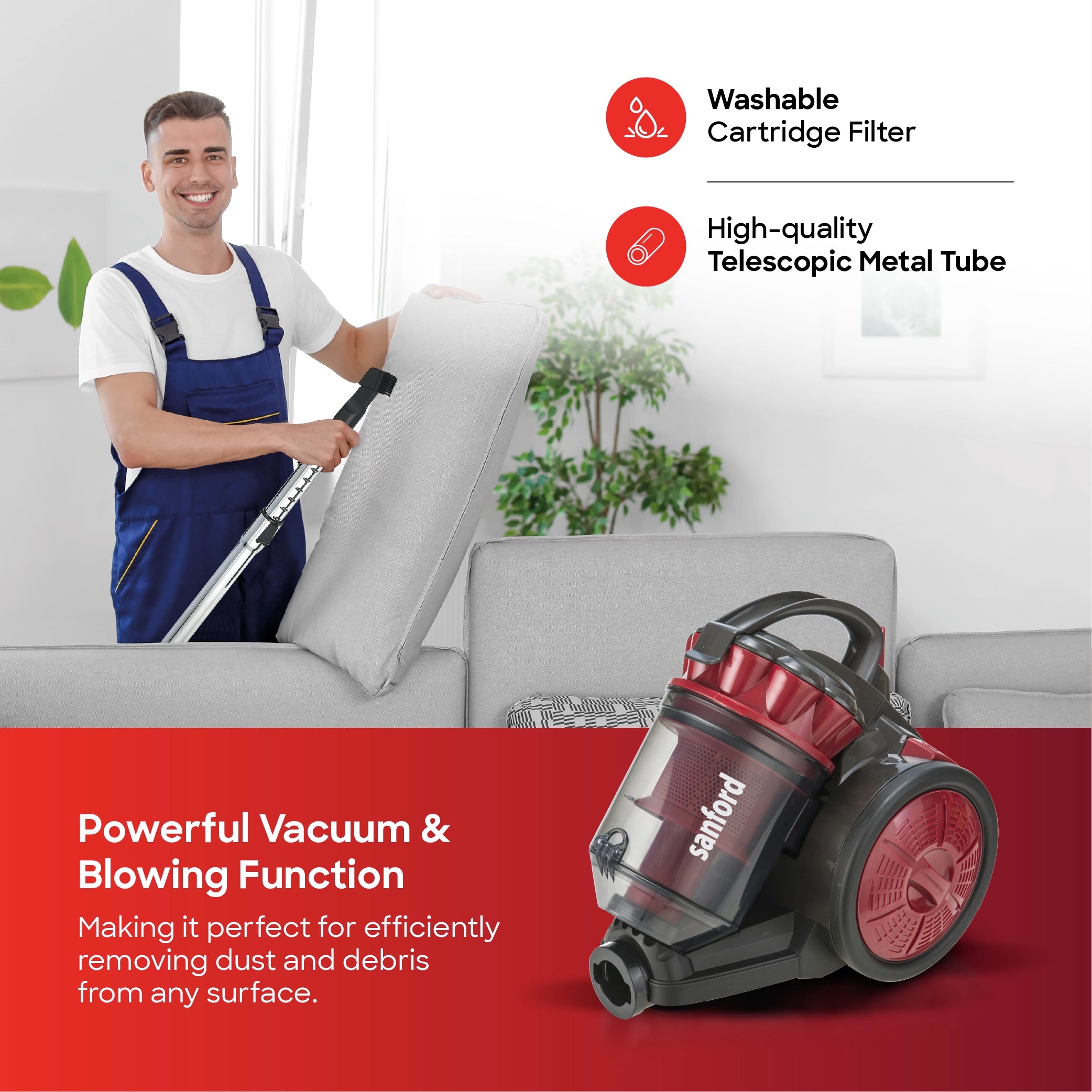 3L drum vacuum cleaner 2200W bagless cyclone sanford 4