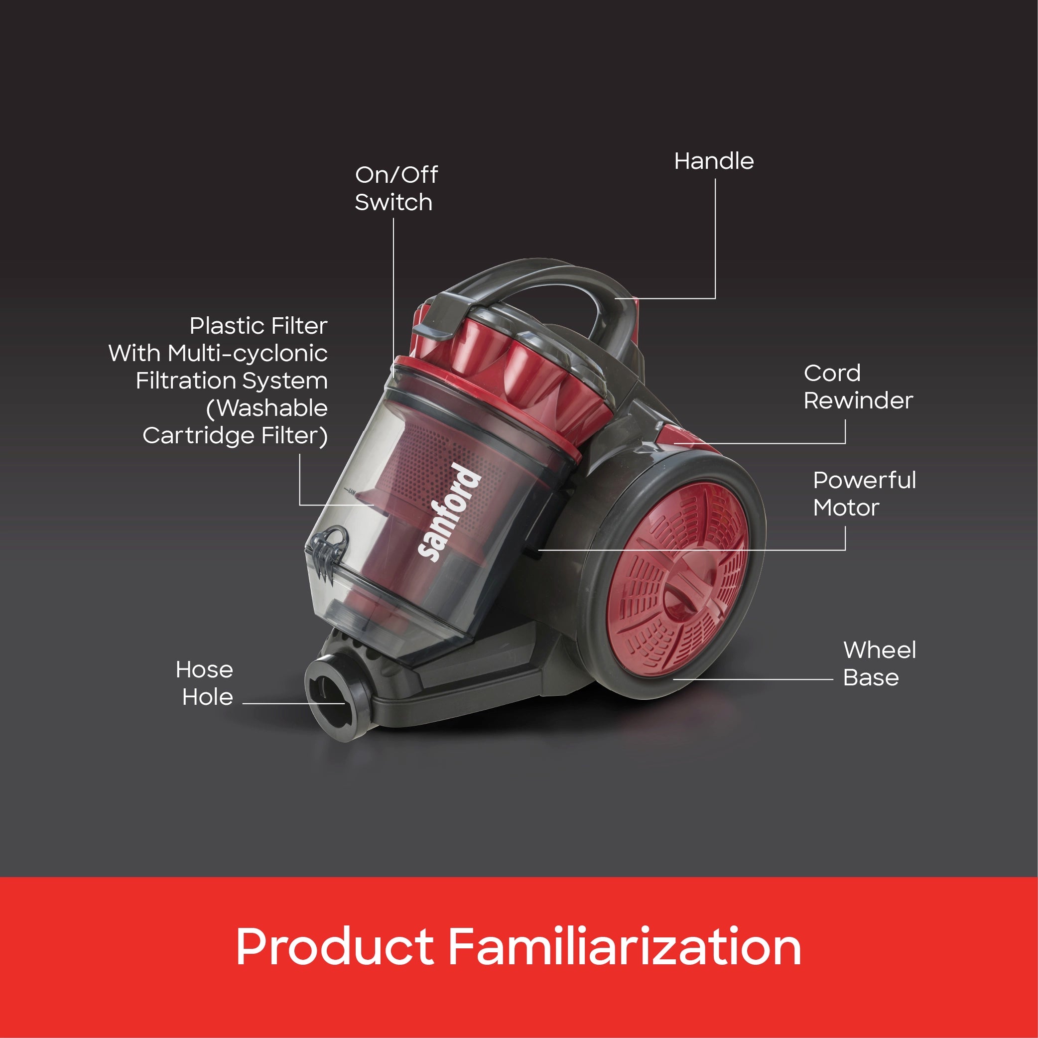 3L drum vacuum cleaner 2200W bagless cyclone sanford 5