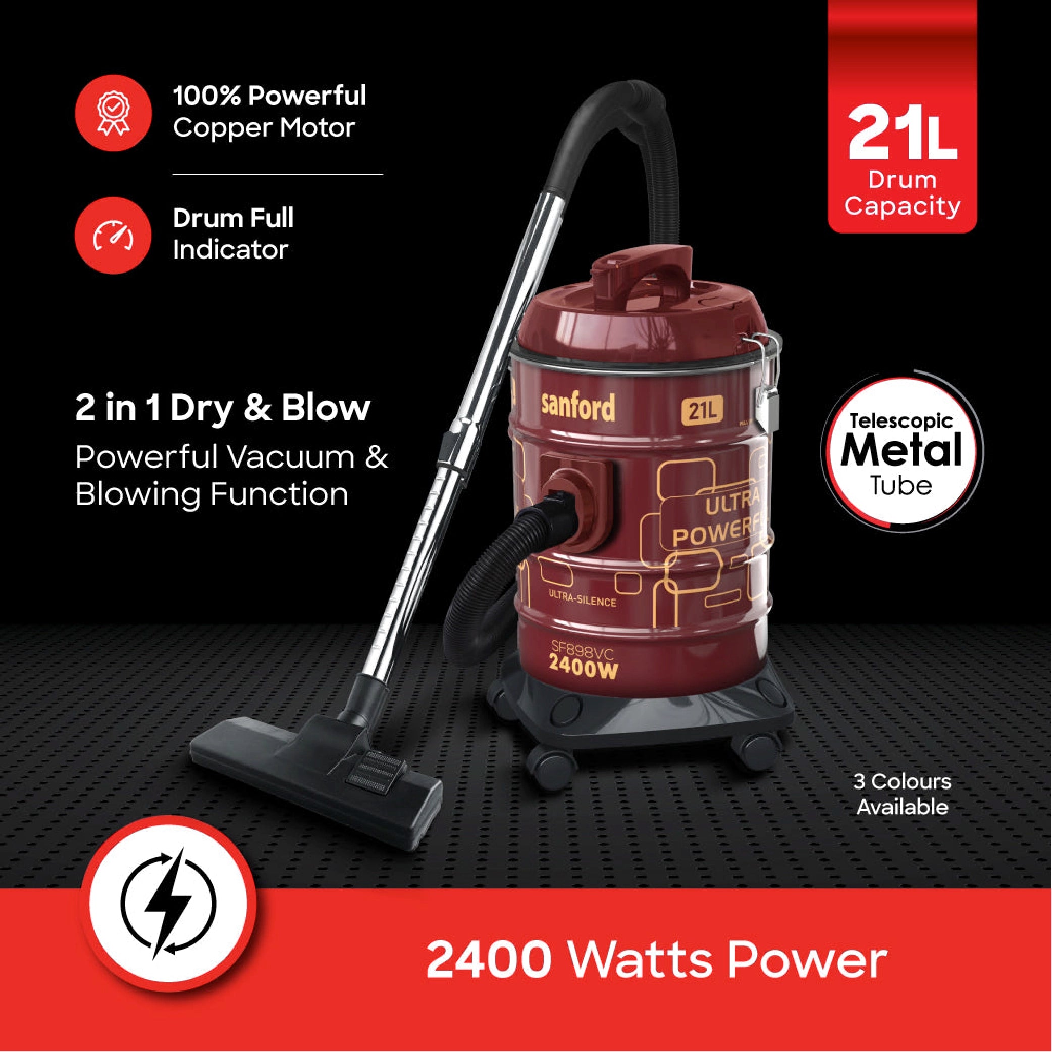 21L drum vacuum cleaner 2400W heavy duty blower function sanford 3