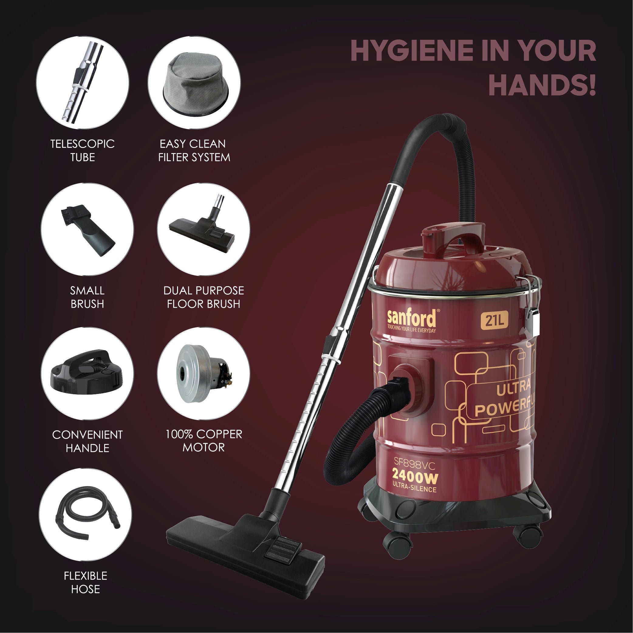 21L drum vacuum cleaner 2400W heavy duty blower function sanford 5