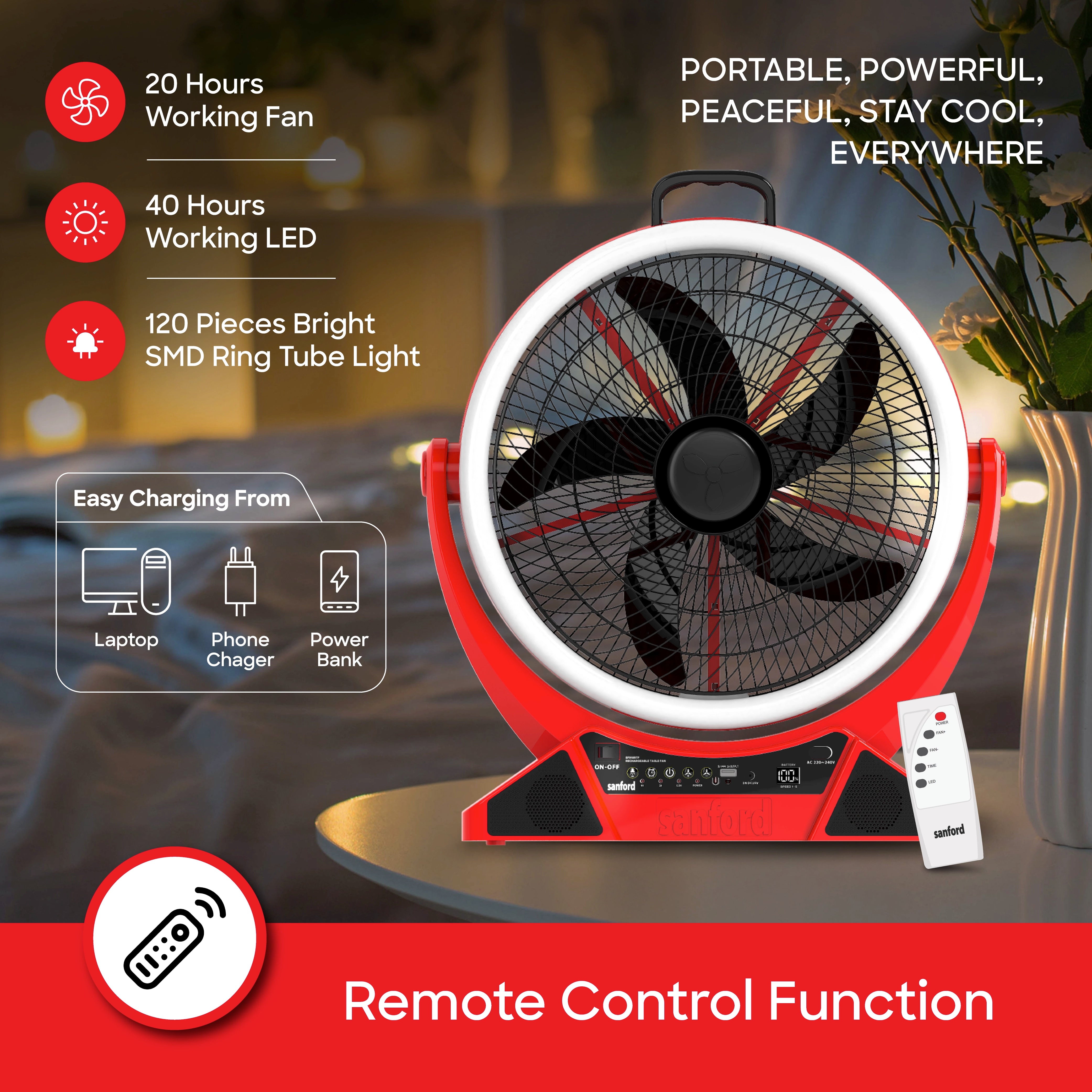 best rechargeable table fan 14 inch LED remote control sanford 4