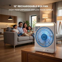 Sanford Box Fan Rechargeable 12 Inch AC DC LED Light USB Output Portable - SF919BFN
