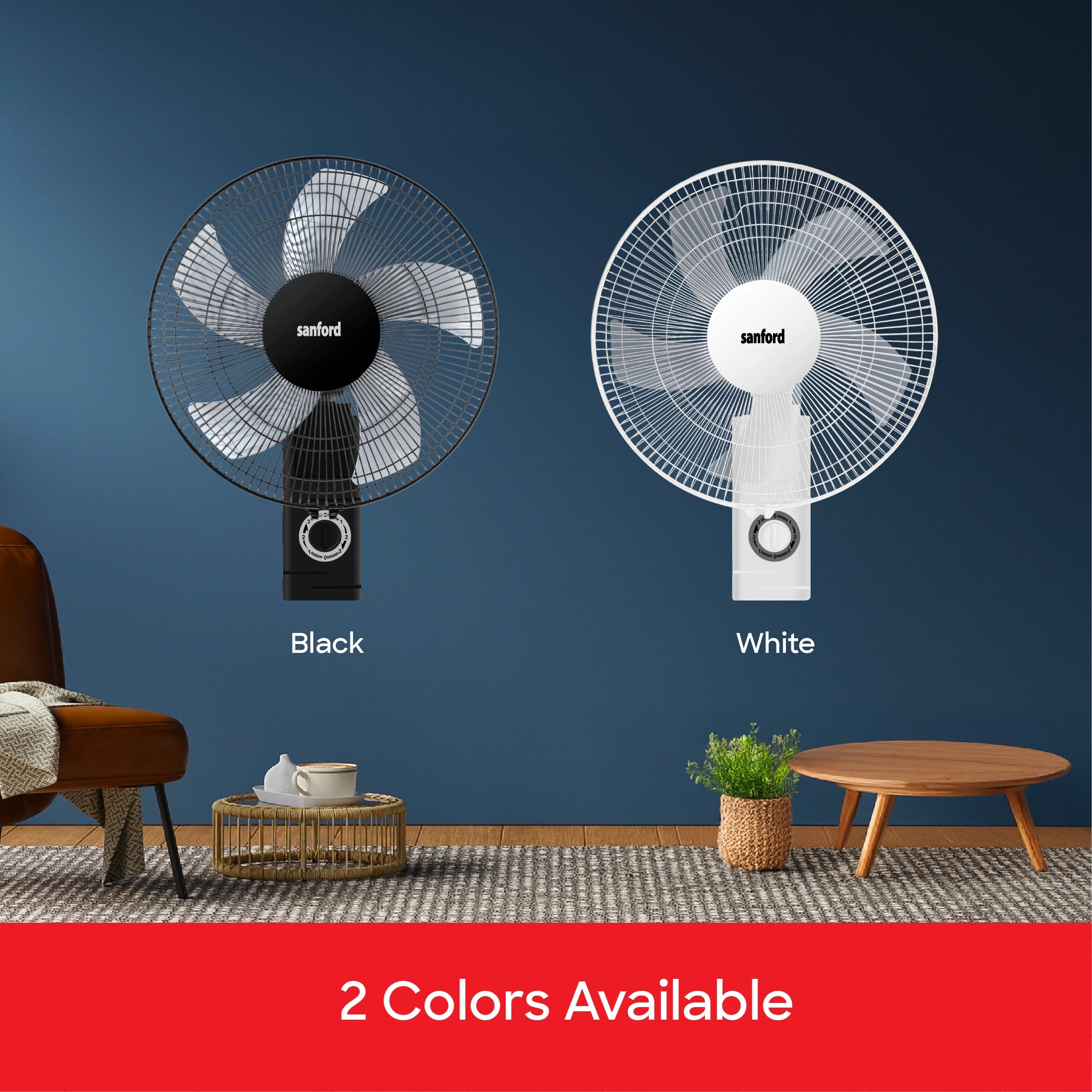 	Sanford SF932WFN Wall Fan – evening ambience, 2 colour options