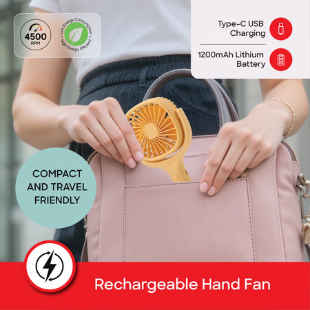 Rechargeable hand fan 4500RPM  3 speed control tilt head USB sanford 4