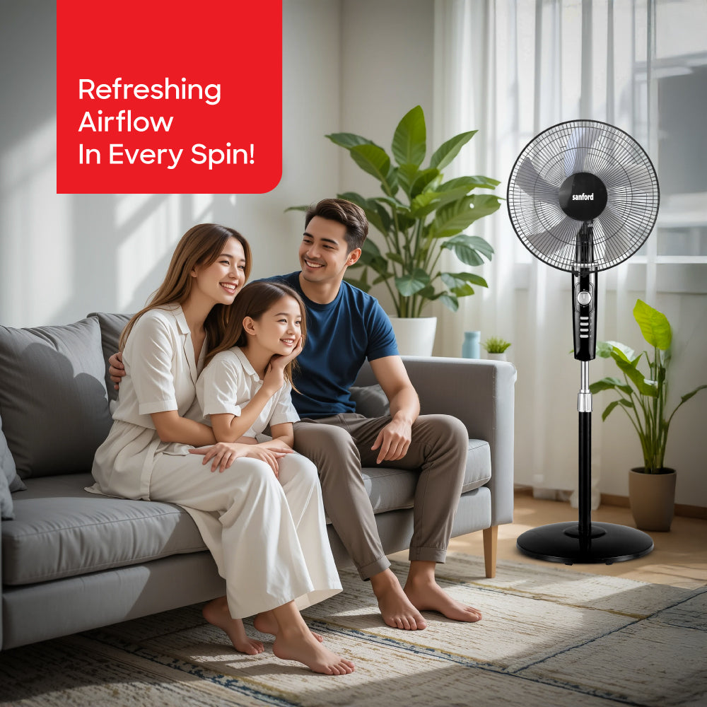 Sanford 16-Inch Stand Fan | 60W Heavy-Duty Motor | 3-Speed | 60-Min Timer | Adjustable Height & Oscillation - buysanford