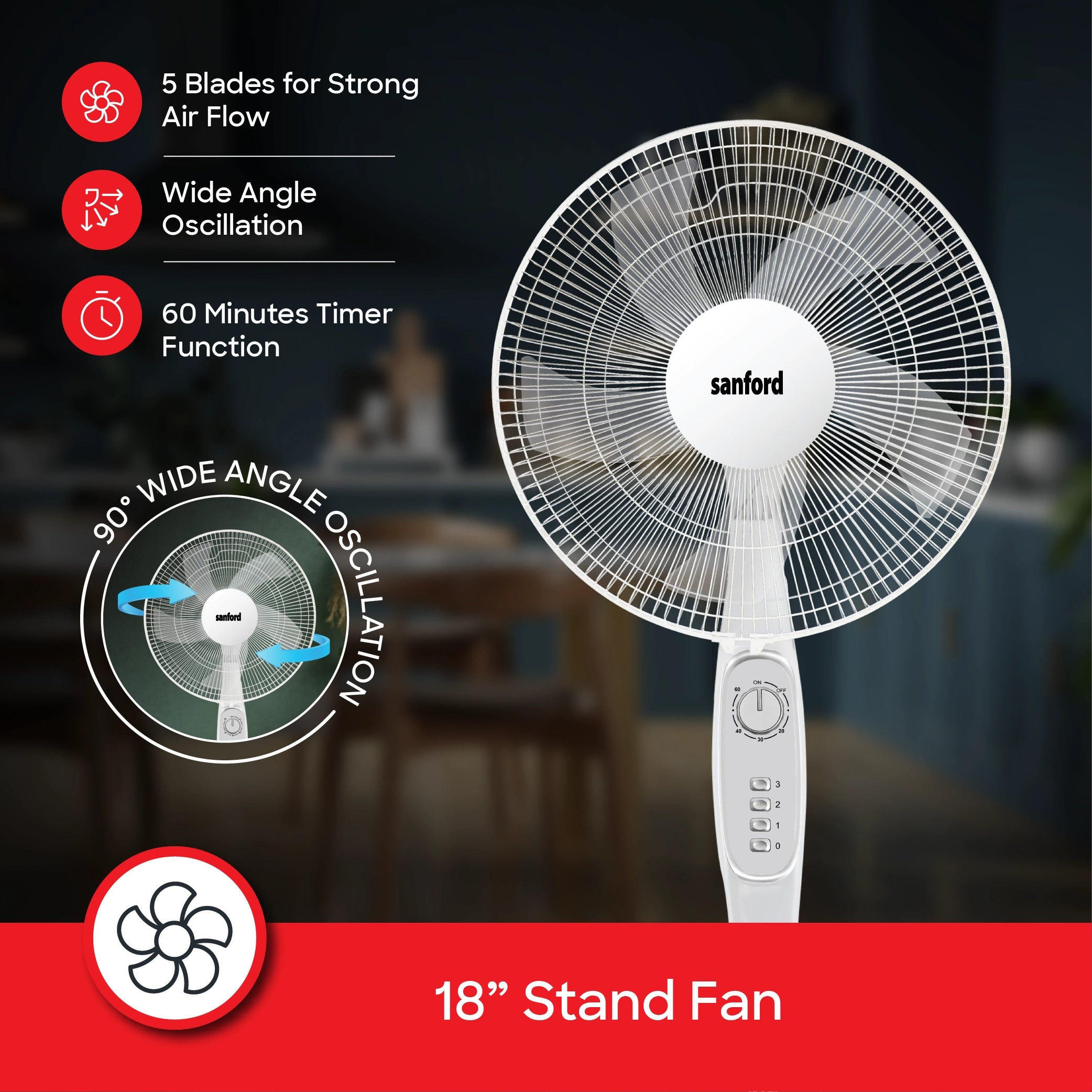 best stand fan 16 inch 60W Heavy-Duty Motor 3-Speed Adjustable sanford 3