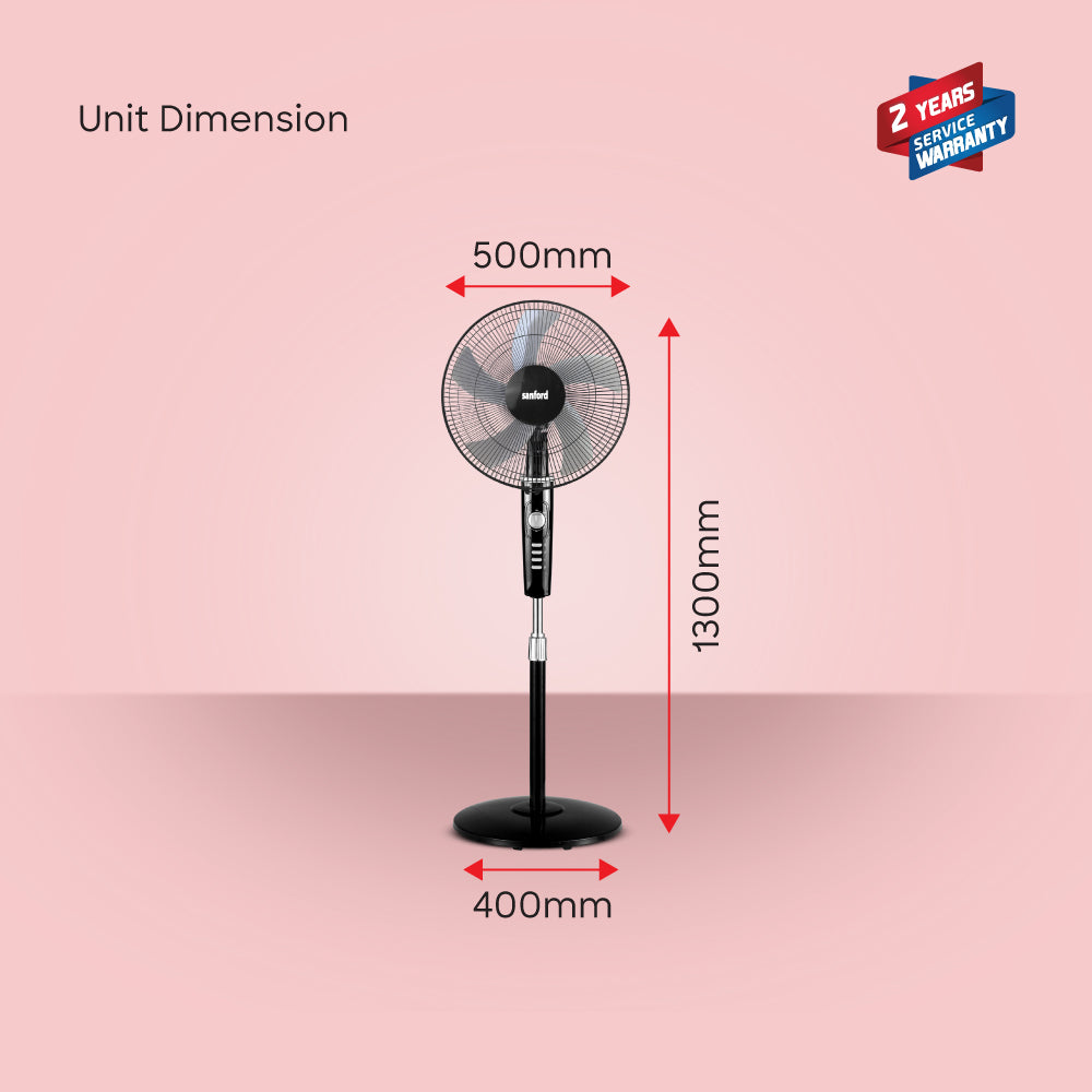 Sanford 16-Inch Stand Fan | 60W Heavy-Duty Motor | 3-Speed | 60-Min Timer | Adjustable Height & Oscillation - buysanford