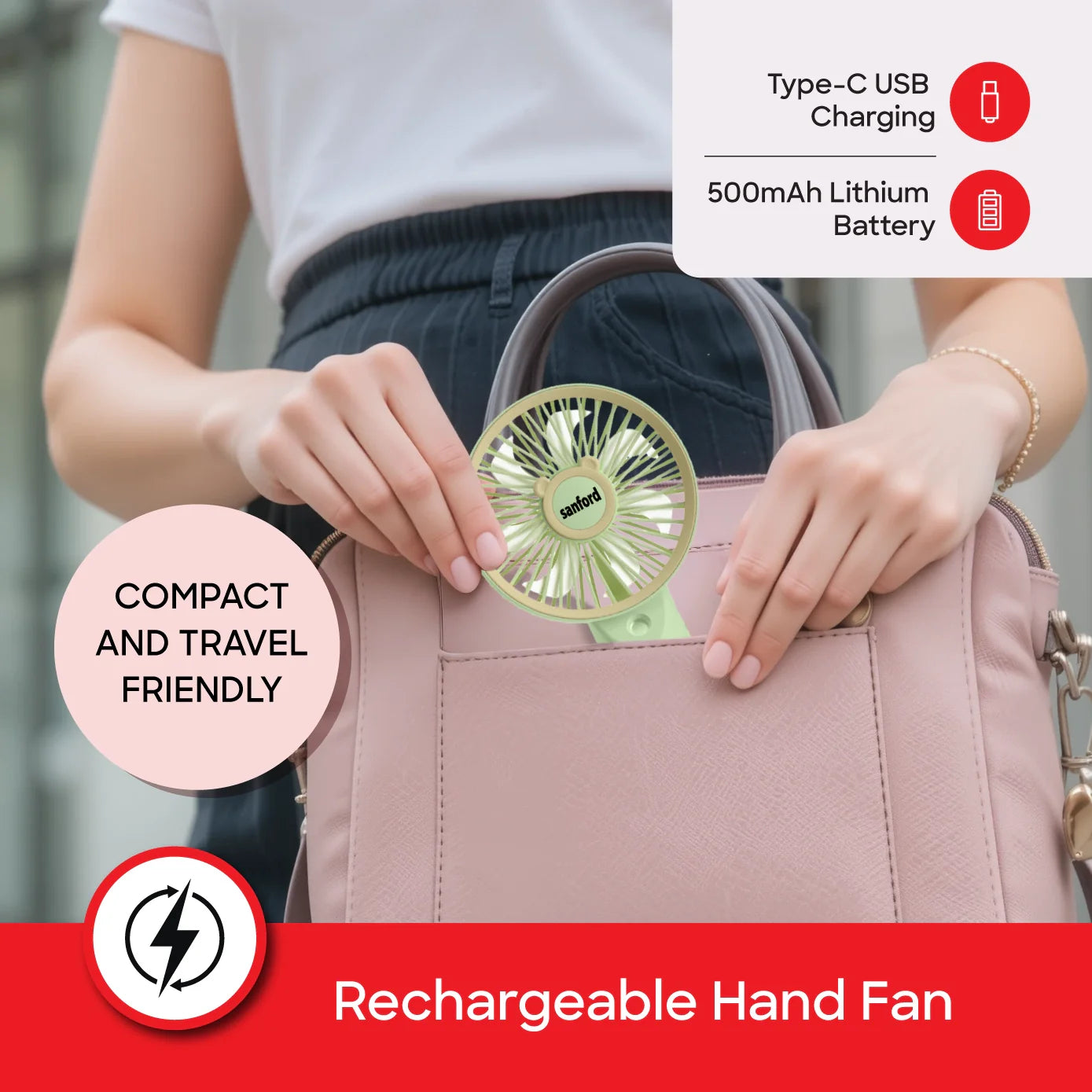 portable rechargeable hand fan USB charging 3 speed sanford 4