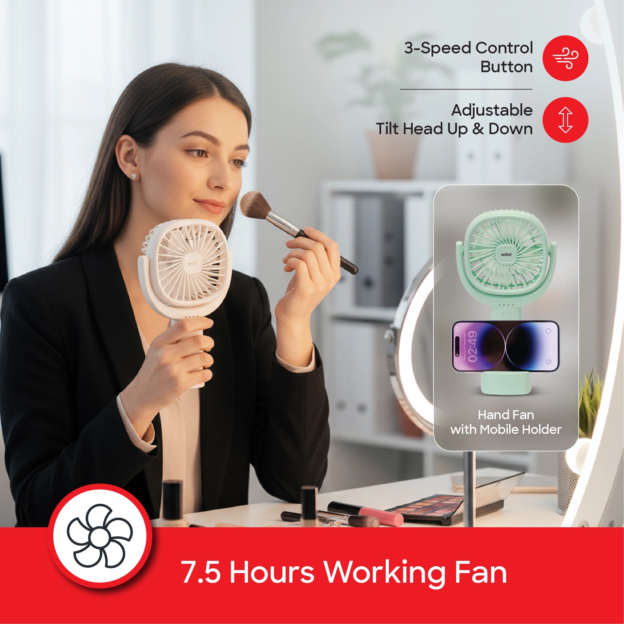 portable hand fan power bank 3600mAh battery 3 speed control sanford 3
