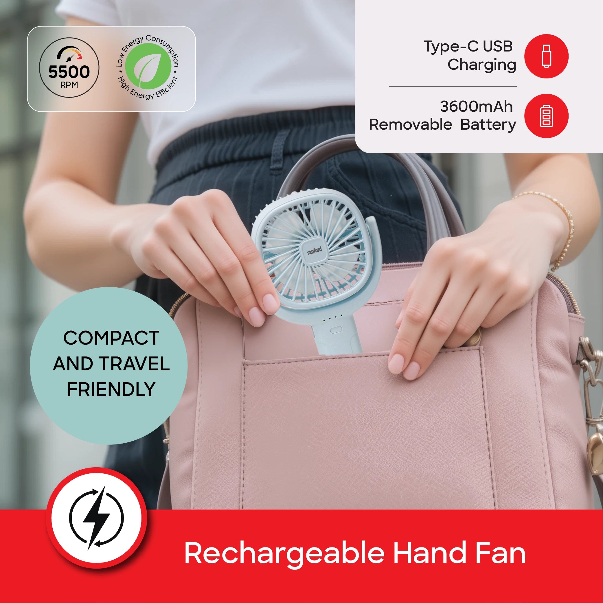 portable hand fan power bank 3600mAh battery 3 speed control sanford 4