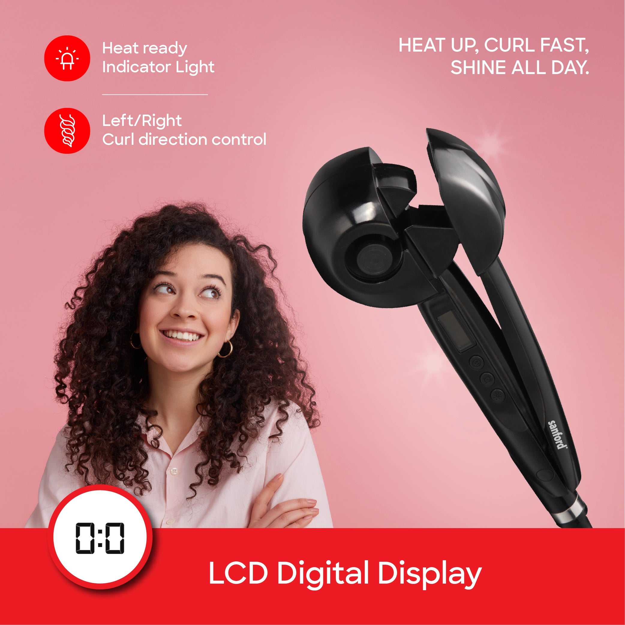 LCD display Auto hair curler 360 degree rotation and heat ready indicator sanford 3