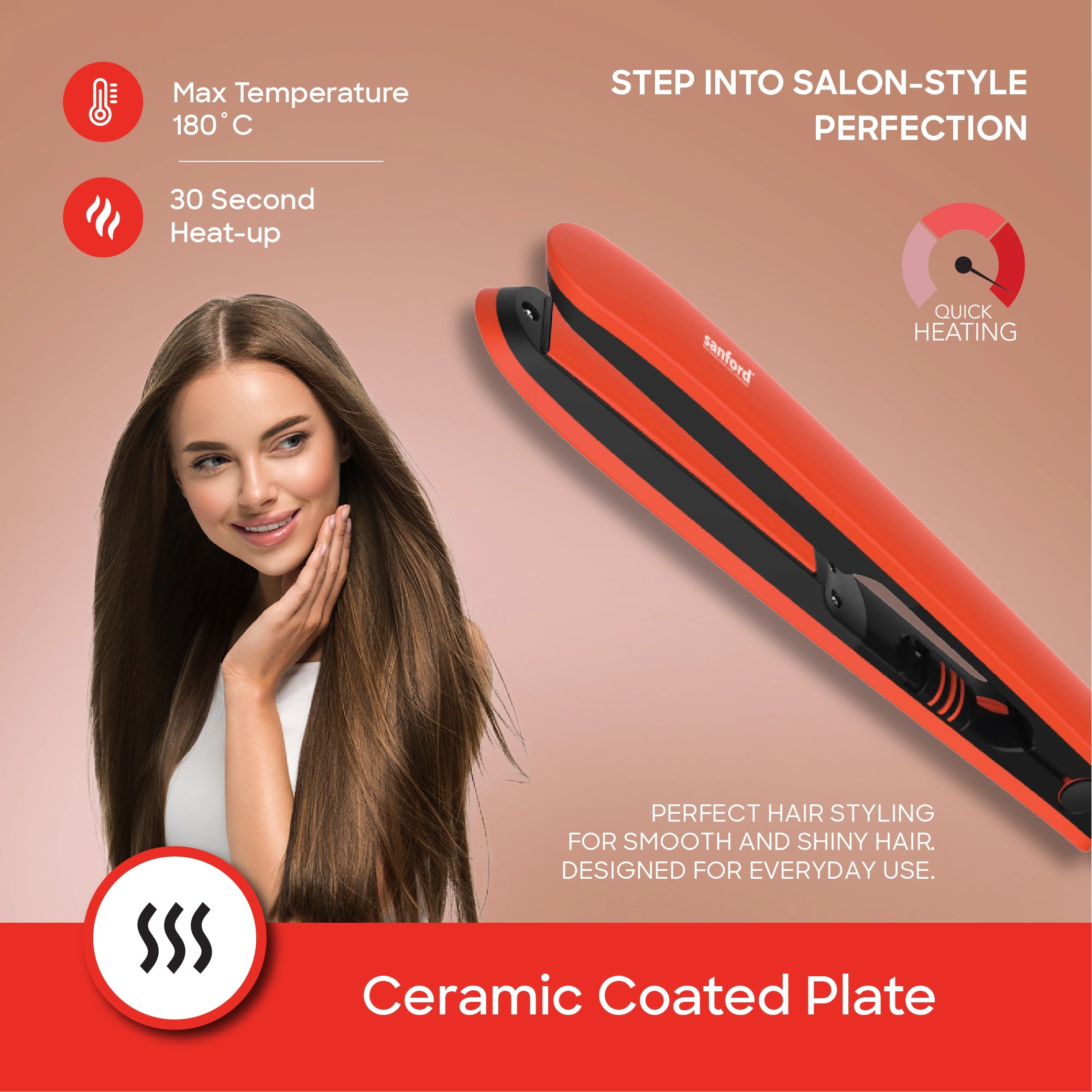 Ceramic coated hair straightener silicone surface and 360 swivel cable sanford 3