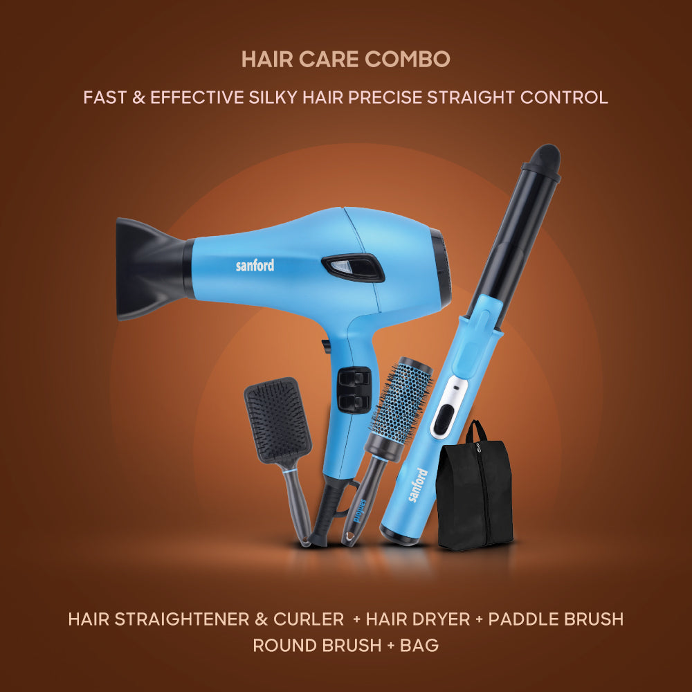 Sanford 5-in-1 Hair Styling Set | 2000W Hair Dryer + 2-in-1 Straightener & Curler | Cool Shot | Ceramic Plates - buysanford