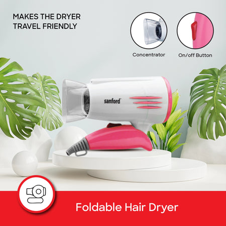 Sanford SF9680HD 1600W Hair Dryer – foldable travel-friendly design feature callout