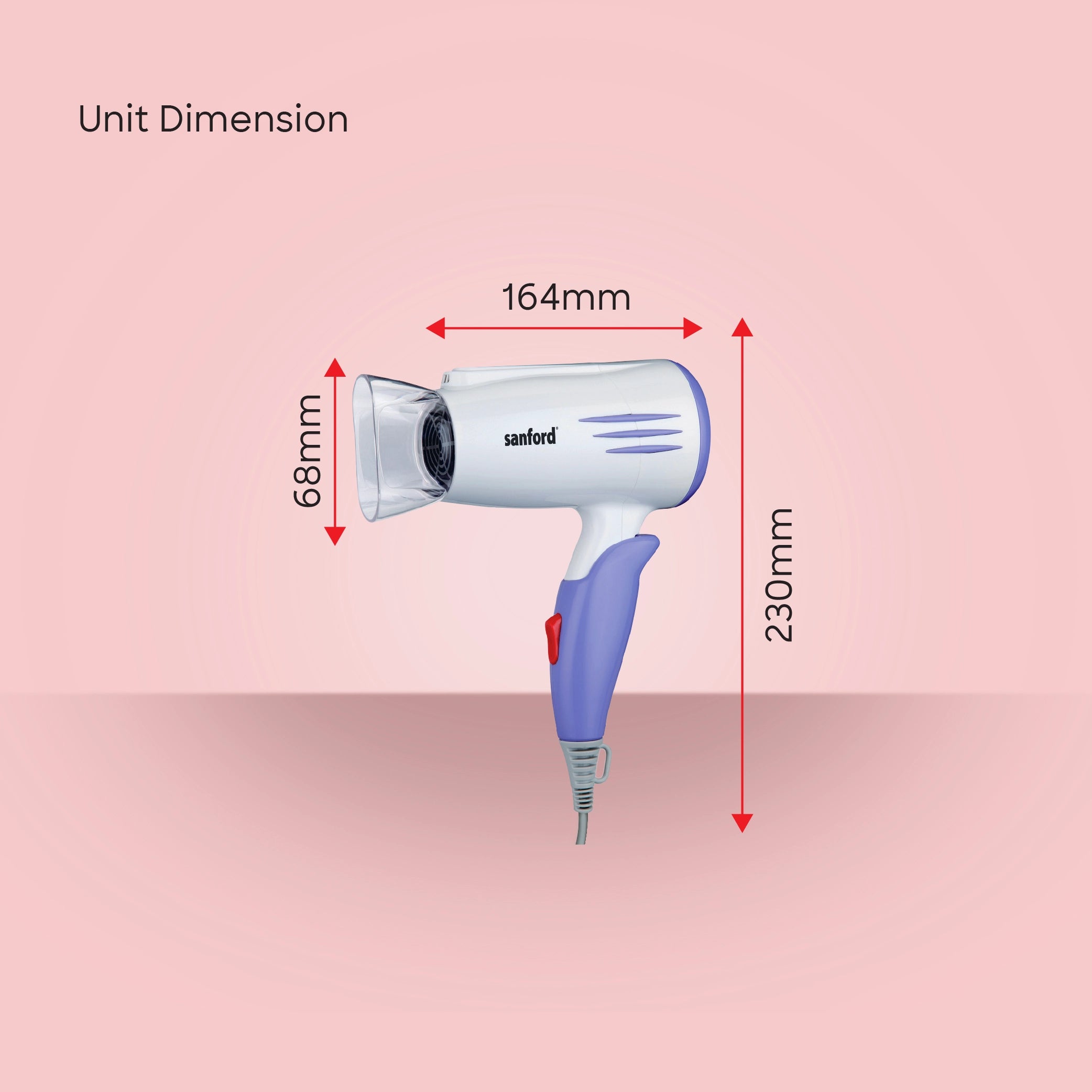 Hair dryer 1600W foldable handle concentrator nozzle and dual speed sanford 6