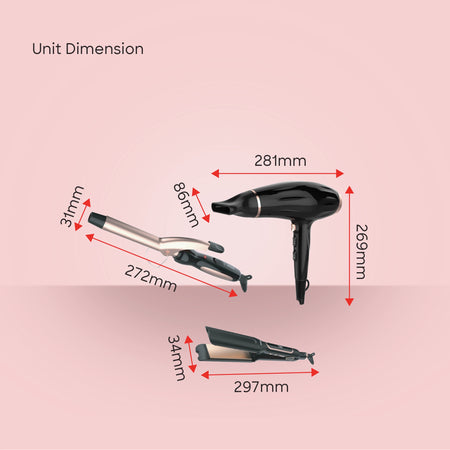 4 in 1 hair styling kit with dryer straightener curler 2200W power sanford 6
