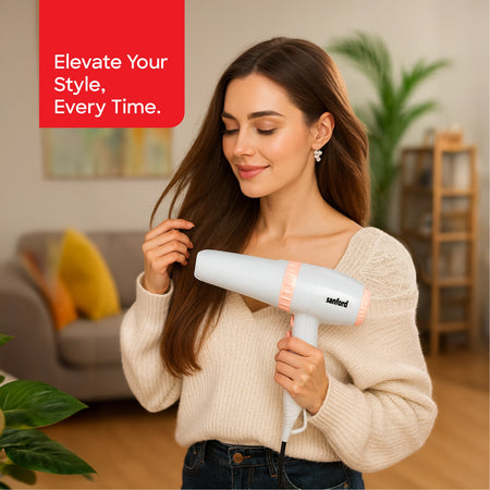 Sanford SF9682HD 2000W Hair Dryer – lifestyle shot, woman holding the hair dryer