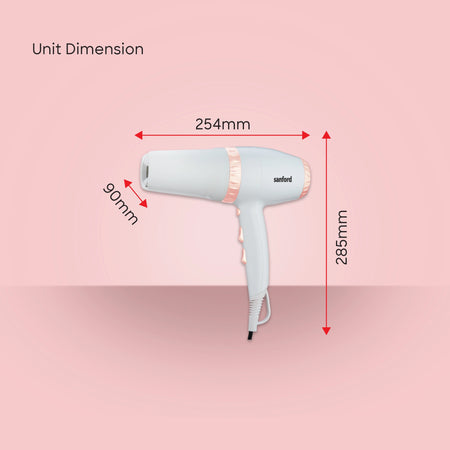Sanford SF9682HD 2000W Hair Dryer – unit dimensions and measurements