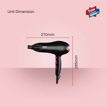 Sanford SF9694HD 2000W Hair Dryer – unit dimensions and measurements