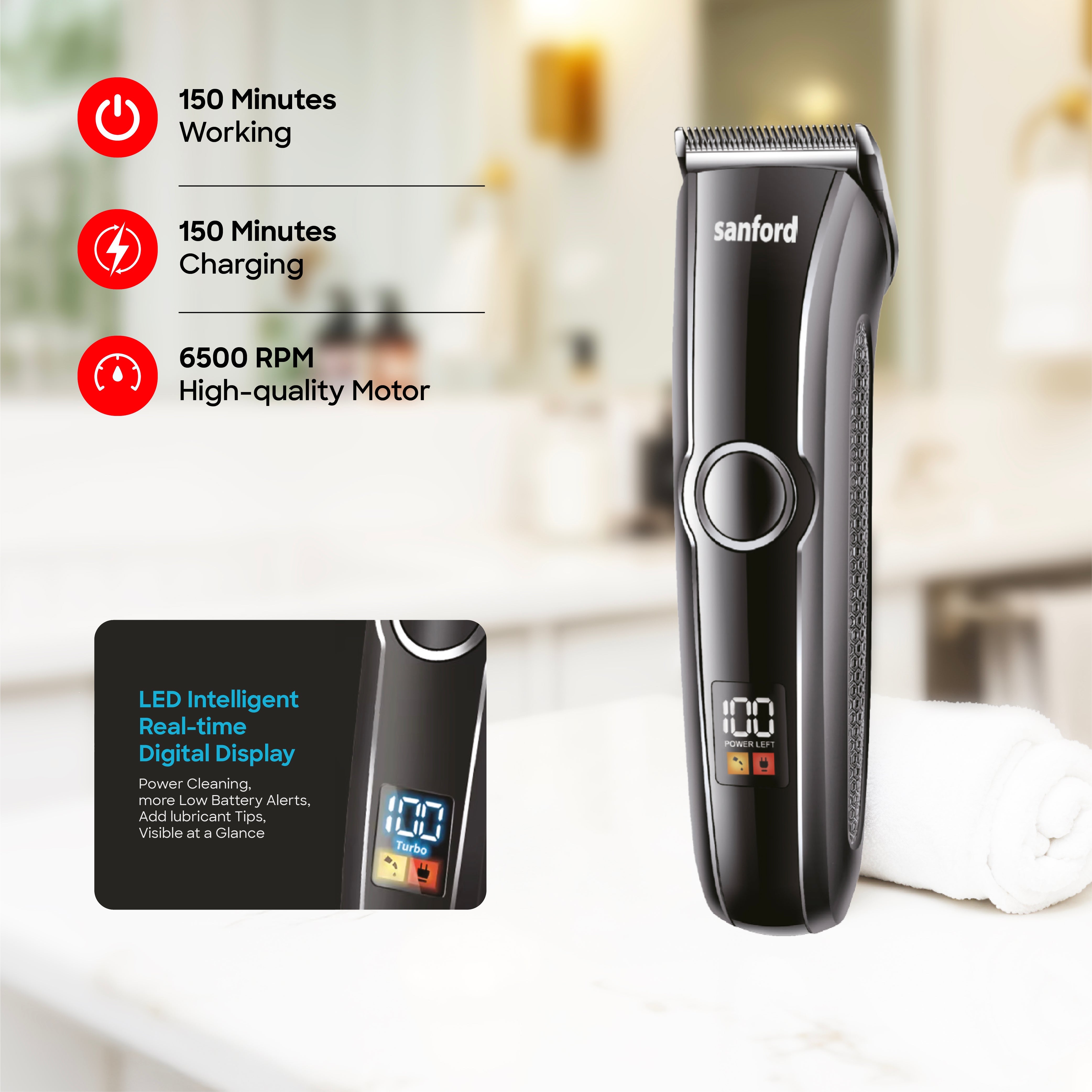 best hair trimmer U blade 6500 RPM motor LED display & long runtime sanford 5