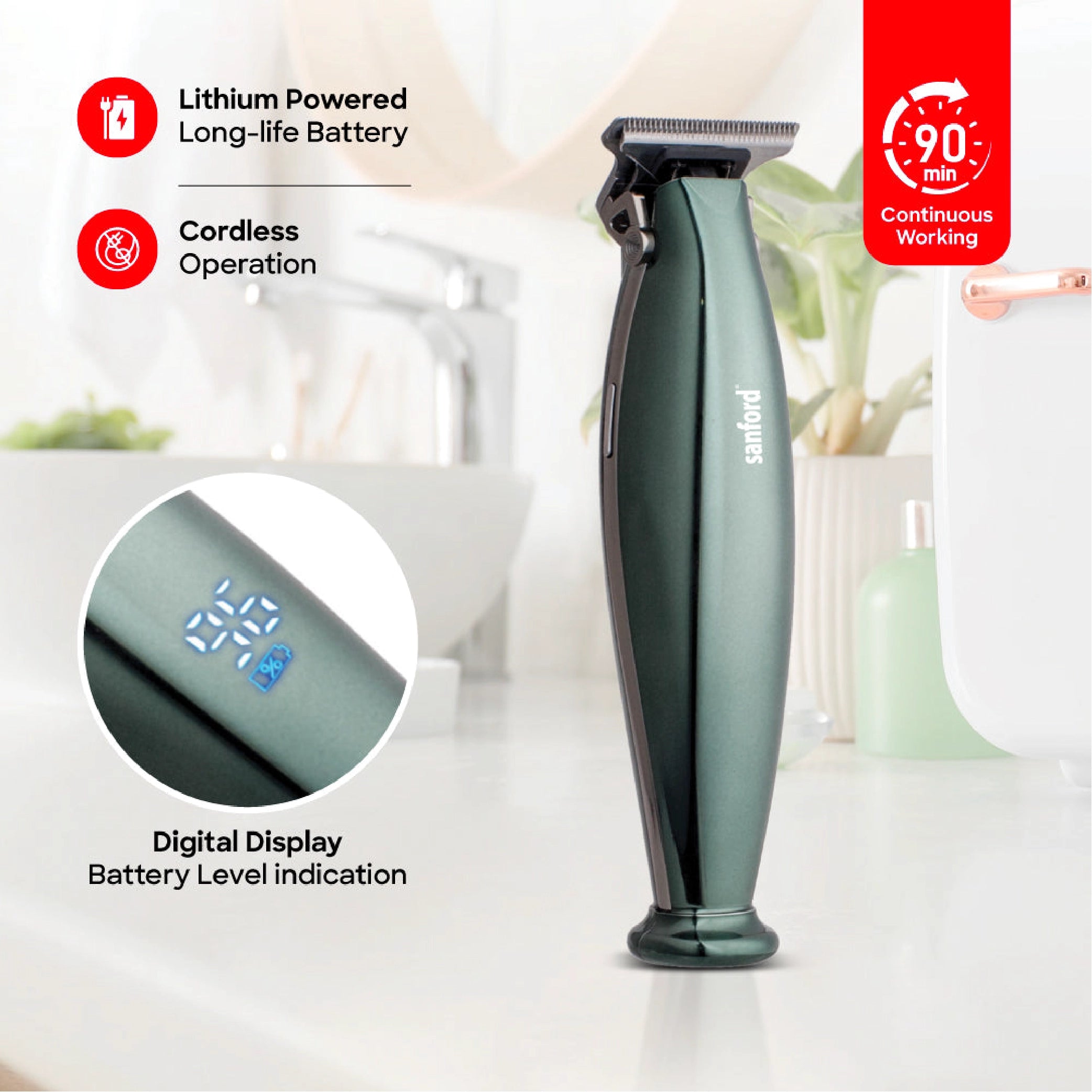 best hair trimmer T blade zero cut alloy blades LED display & USB sanford 3