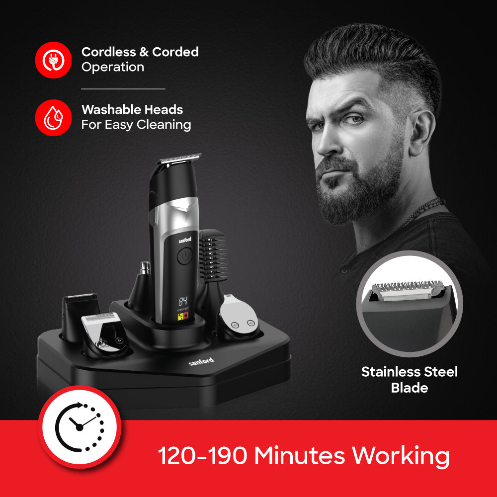 Sanford 6-in-1 Grooming Kit | T & U Blades | LED Lamp | LCD Display | Type-C Fast Charging | Waterproof IPX6 - buysanford