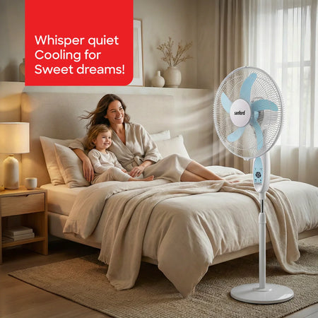 18 inch rechargeable stand fan 9 speeds LED light  AC DC operation 60W copper motor sanford 2