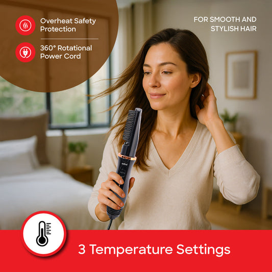 Sanford Hair Straightener & Smoother | Dual Styling Tool | 3 Heat Settings | Detachable Comb | 800W | Overheat Protection - buysanford