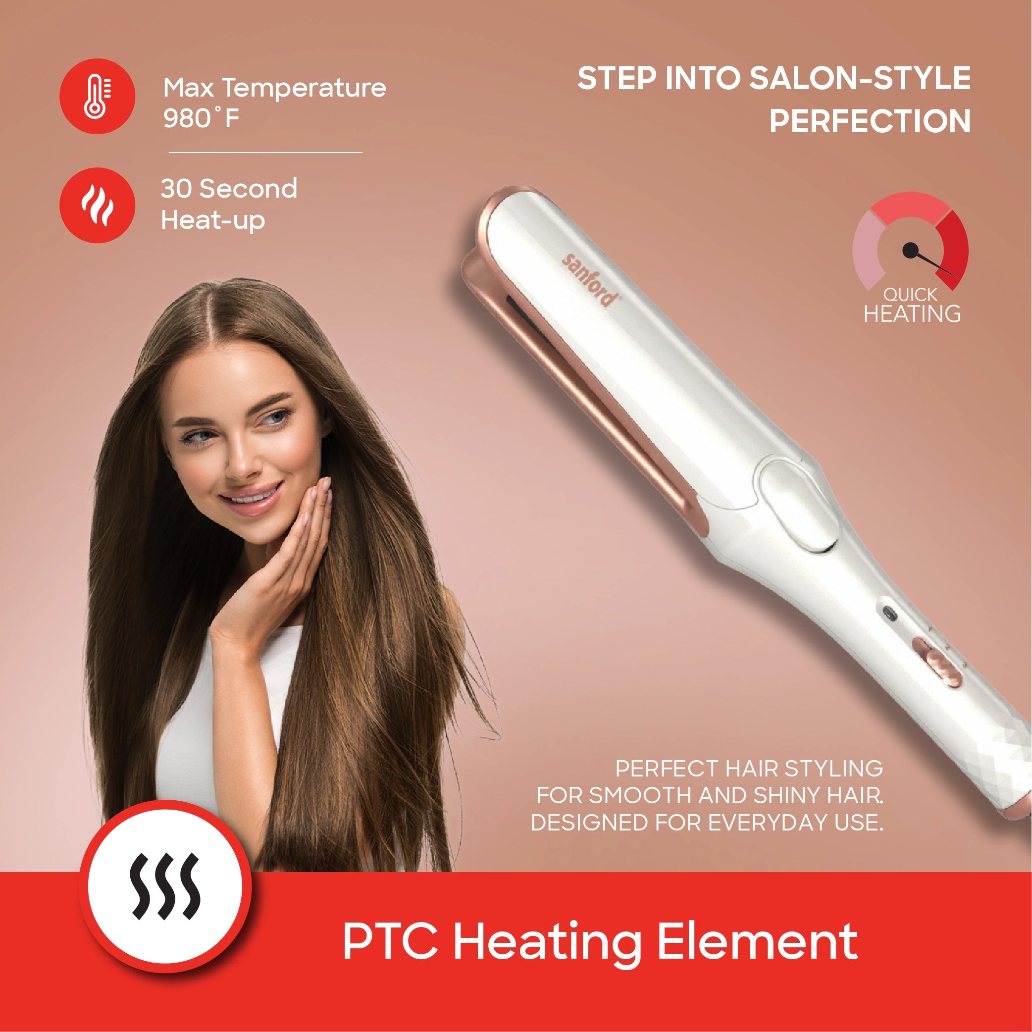 Ceramic plate hair straightener fast heat & cool touch body sanford 3