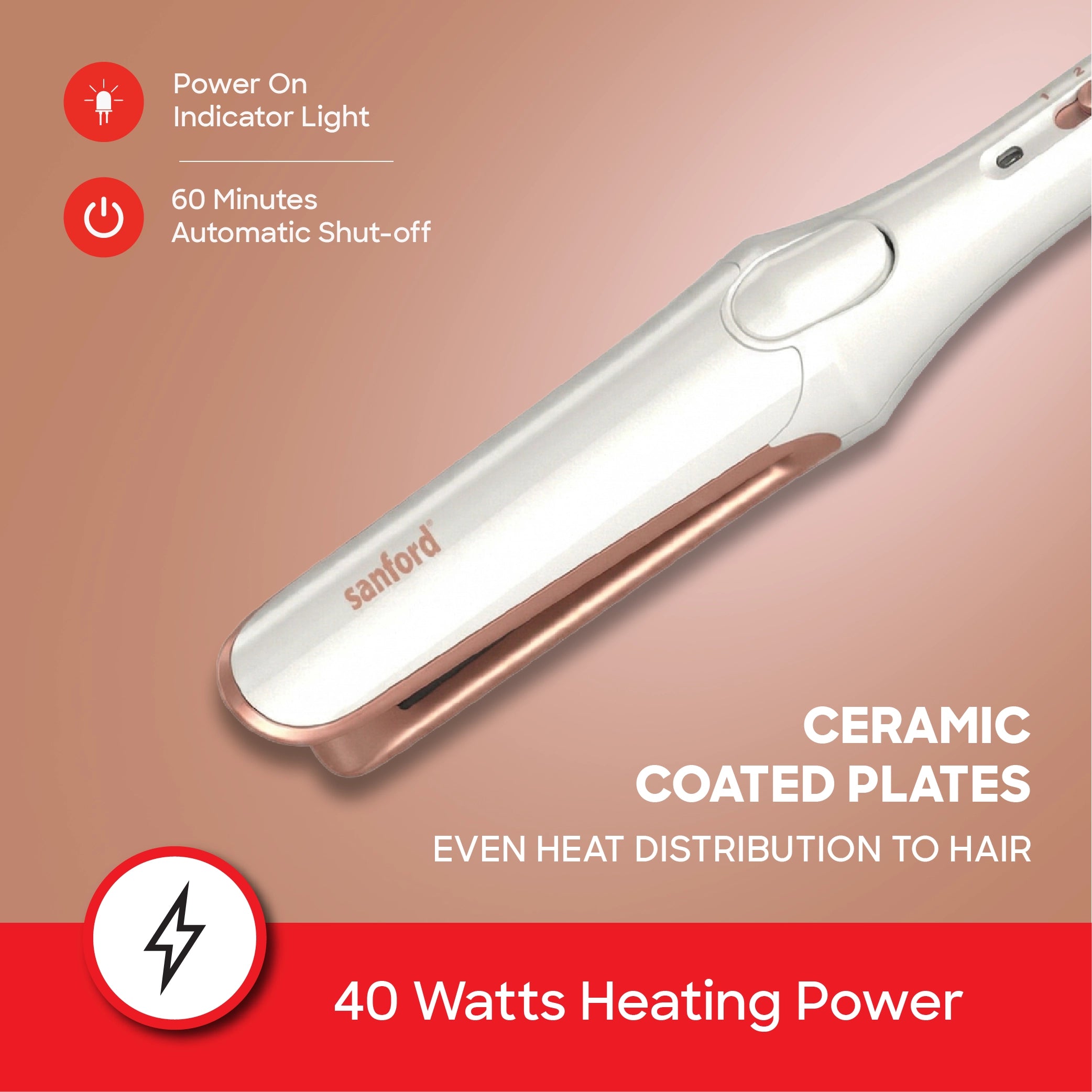 Ceramic plate hair straightener fast heat & cool touch body sanford 4