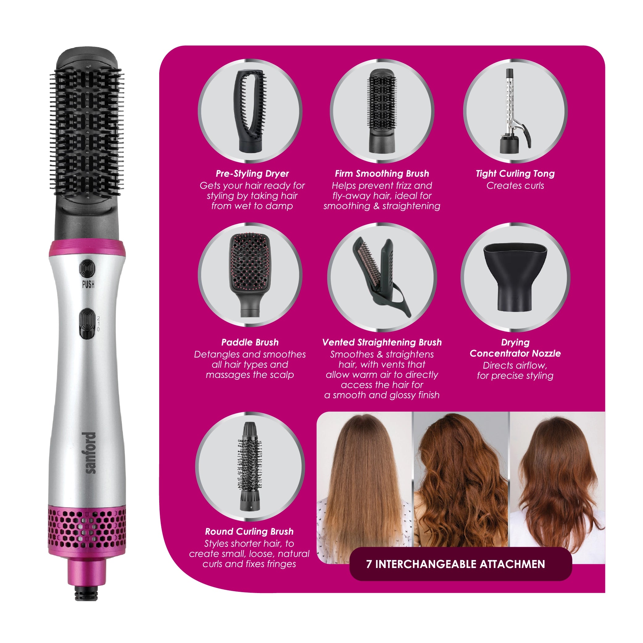 9 in 1 hair styler 800W power cool shot function and 360 degree swivel cord sanford 5