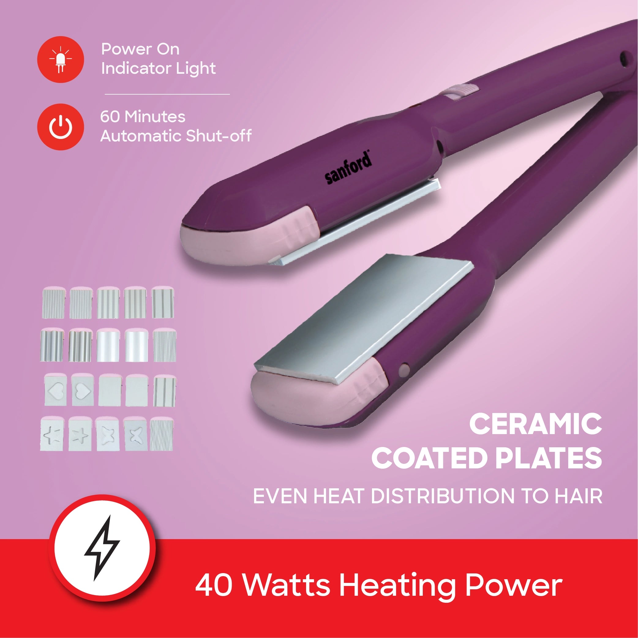 Ergonomic ceramic hair straightener quick heat design sanford 4